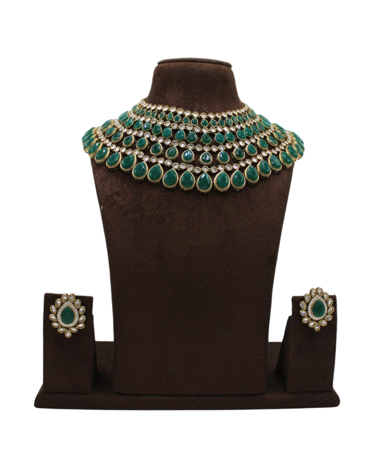 Elegant Green and Gold Statement Necklace Set