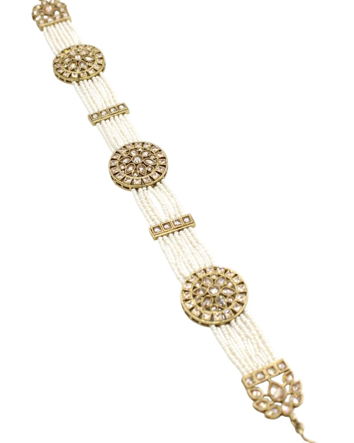 Elegant Gold and Pearl Beaded Bracelet with Decorative Medallions
