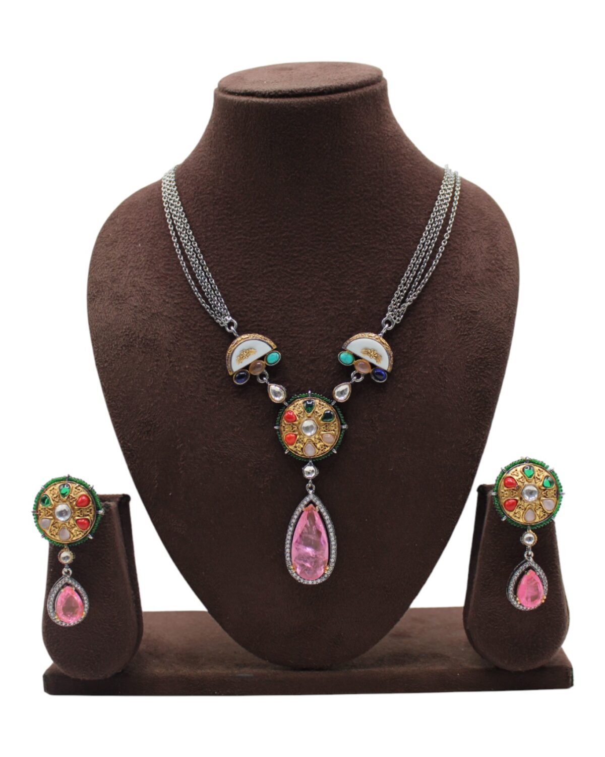 Elegant Multicolored Jewelry Set with Pendant and Earrings
