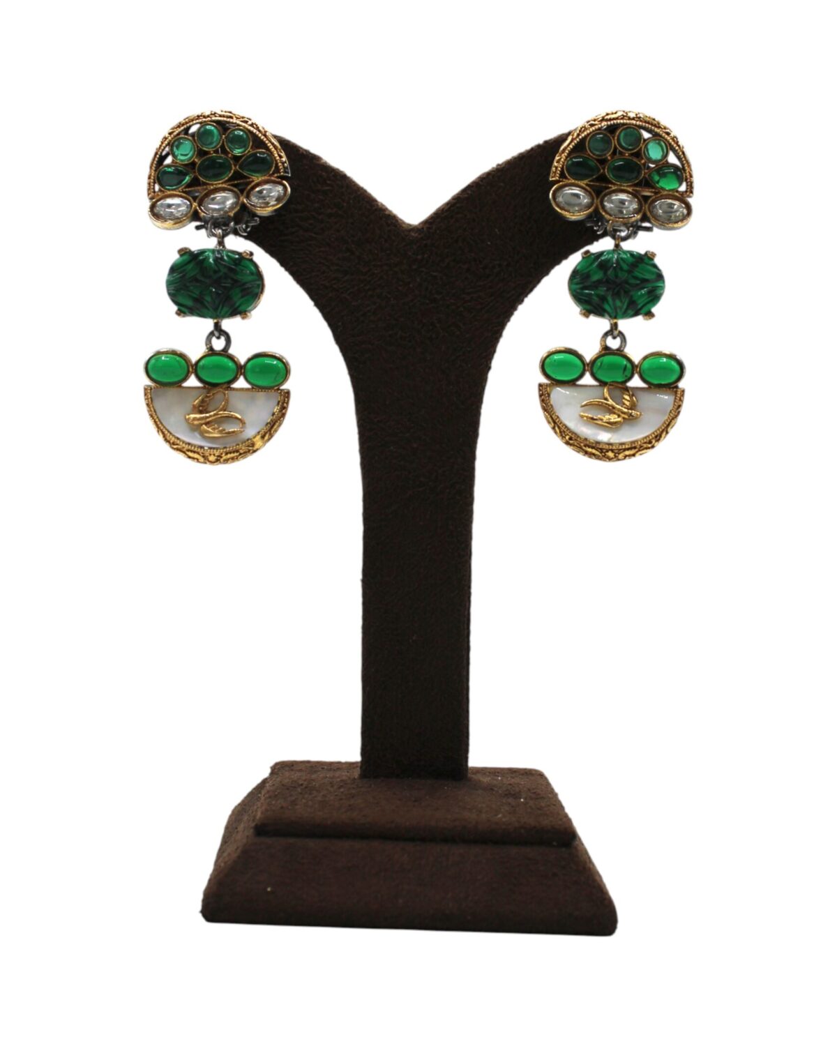 Elegant Green and Gold Statement Earrings