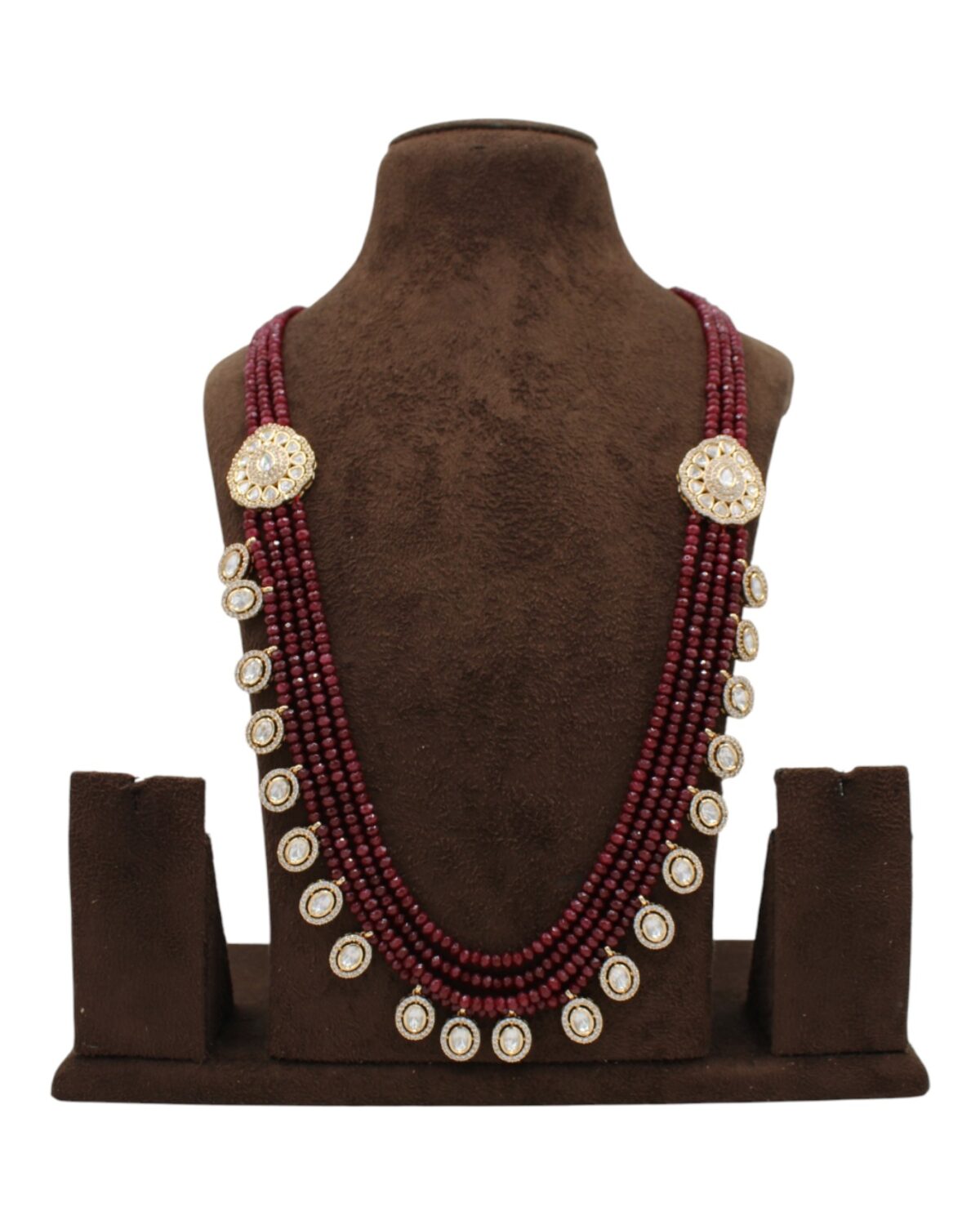 Elegant Multi-Layered Ruby and Gold Necklace Display