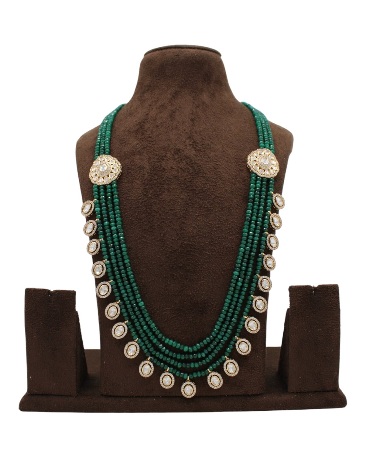 Elegant Multi-Layered Green Beaded Necklace with Decorative Accents