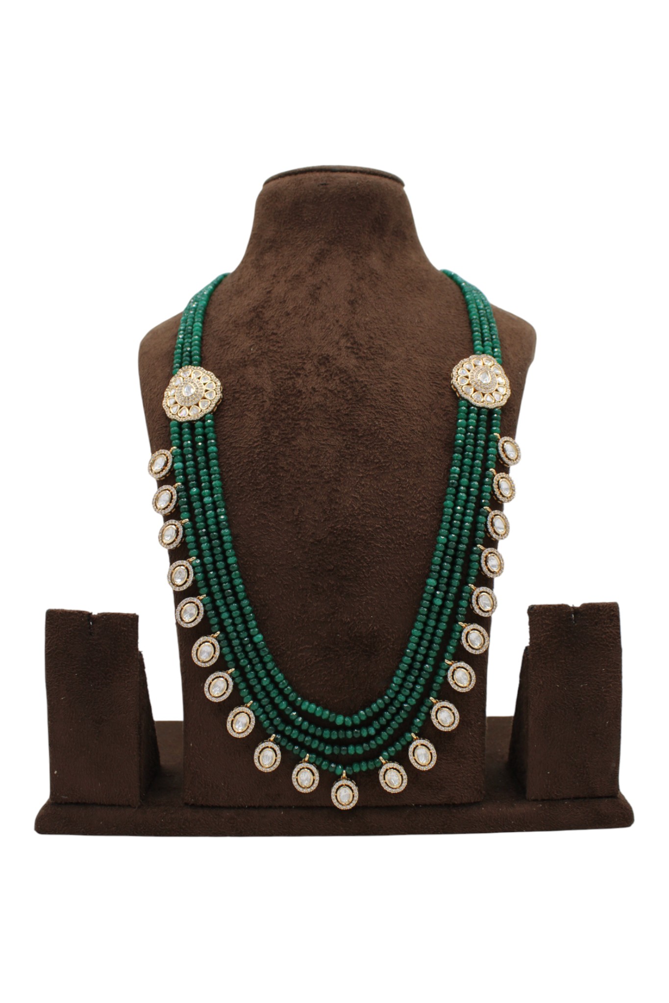 Elegant Multi-Layered Green Beaded Necklace with Decorative Accents