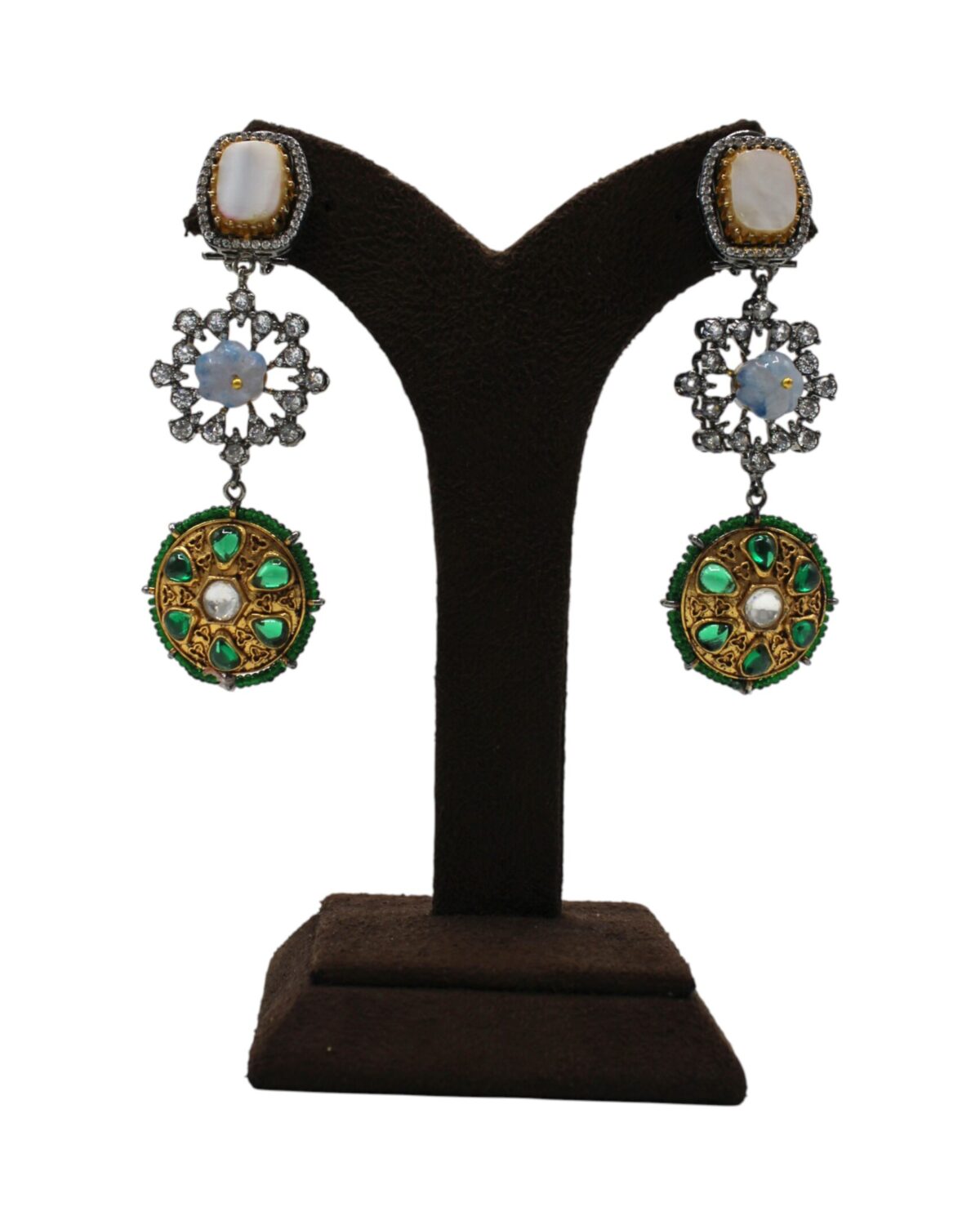 Elegant Green and Gold Statement Earrings