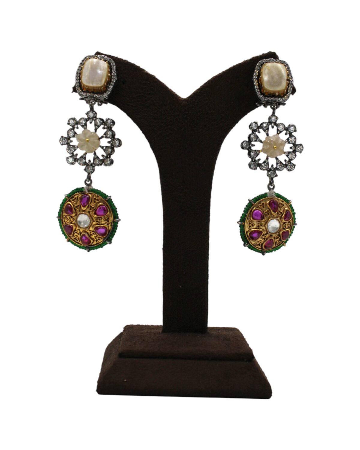Elegant Vintage-Inspired Earrings with Colorful Gemstone Accents