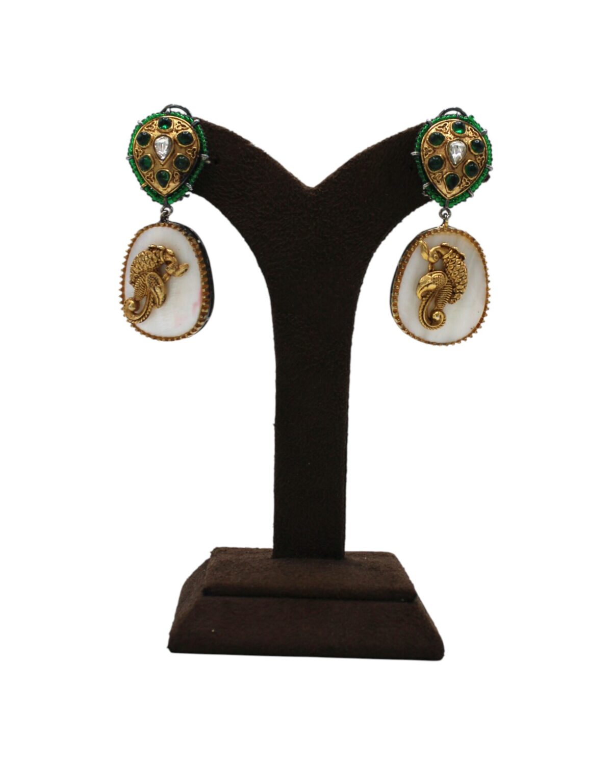 Elegant Seahorse Earrings with Green Accents