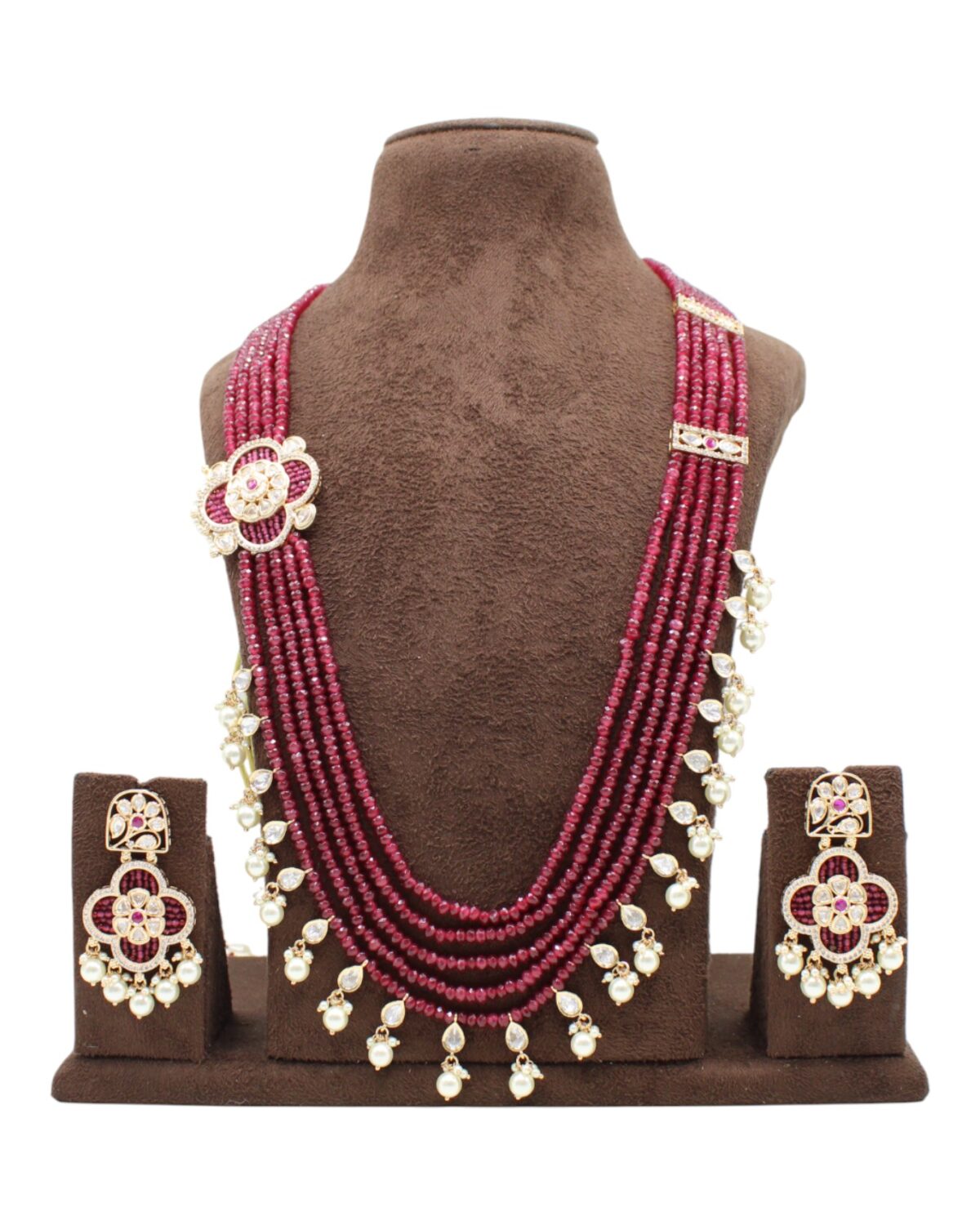 Elegant Ruby and Pearl Jewelry Set