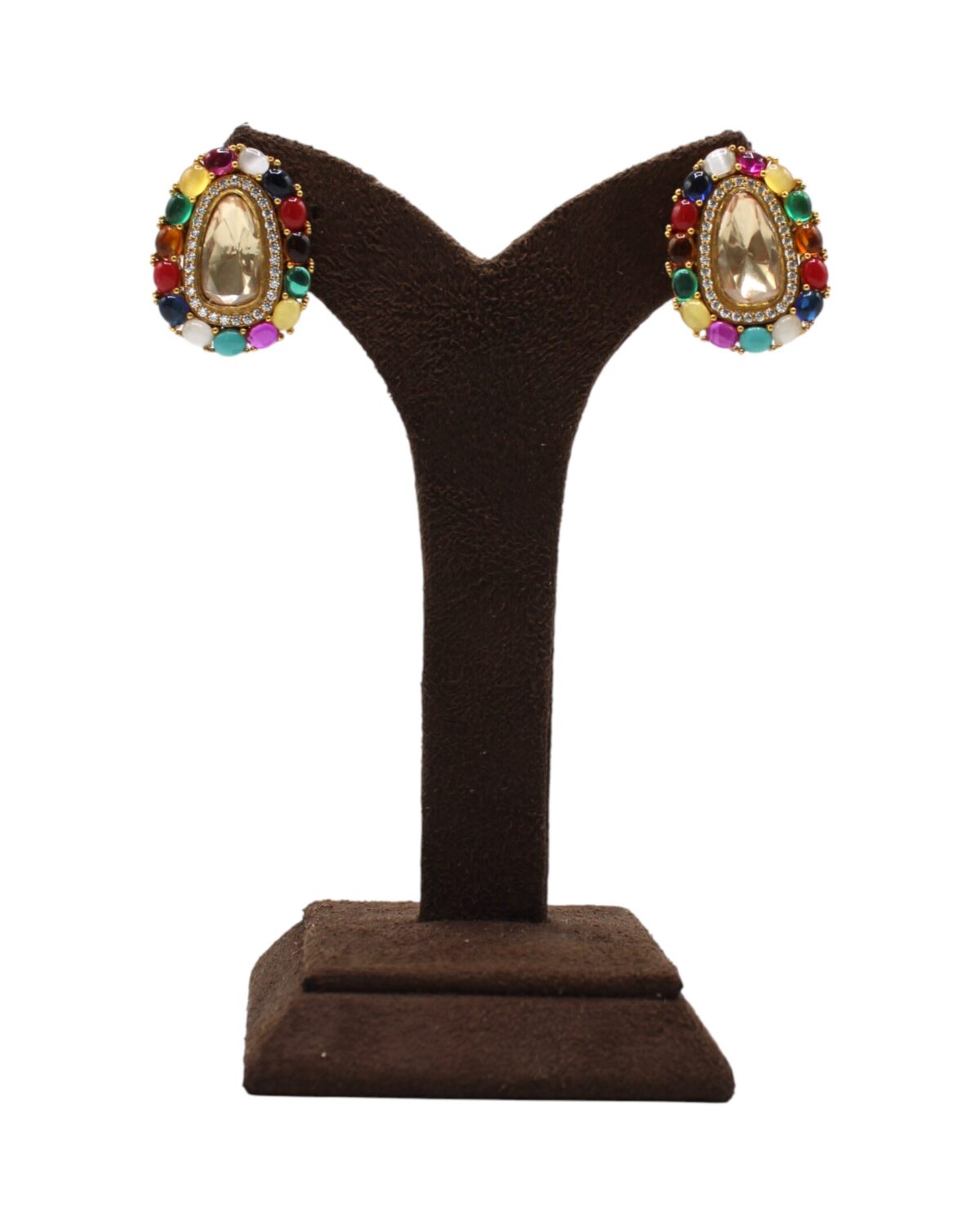 Colorful Vintage-Inspired Statement Earrings Displayed on Stand