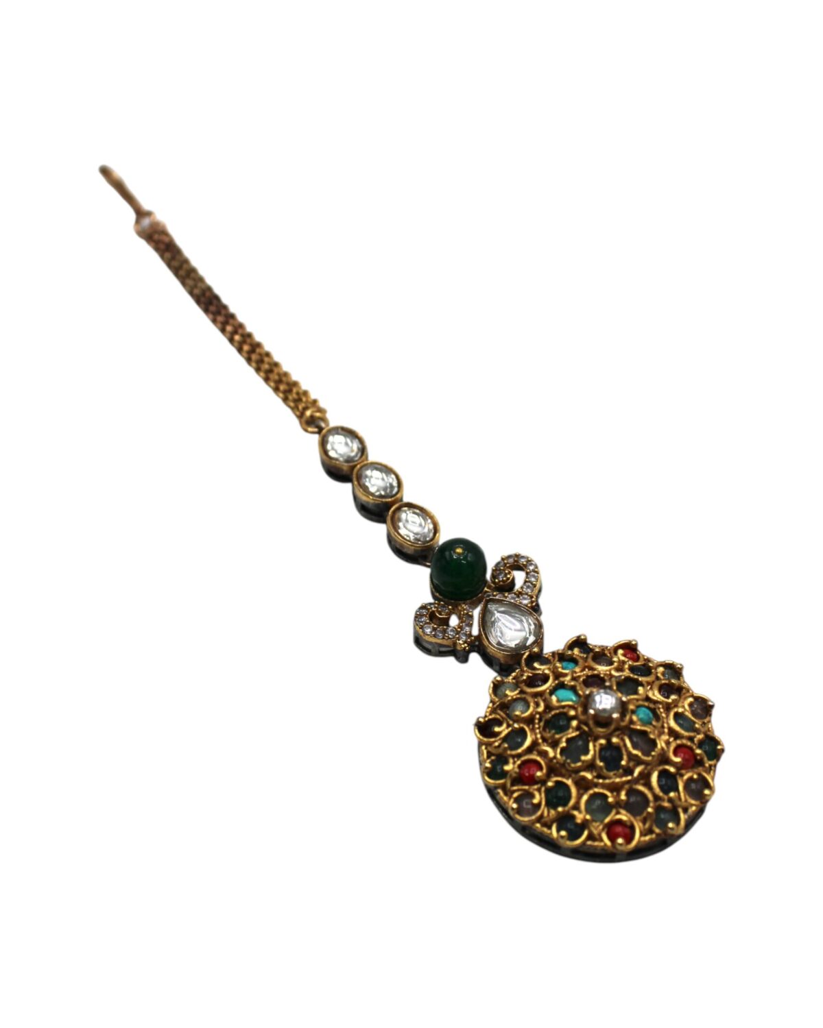 Intricately Designed Vintage Pendant with Colorful Gemstones