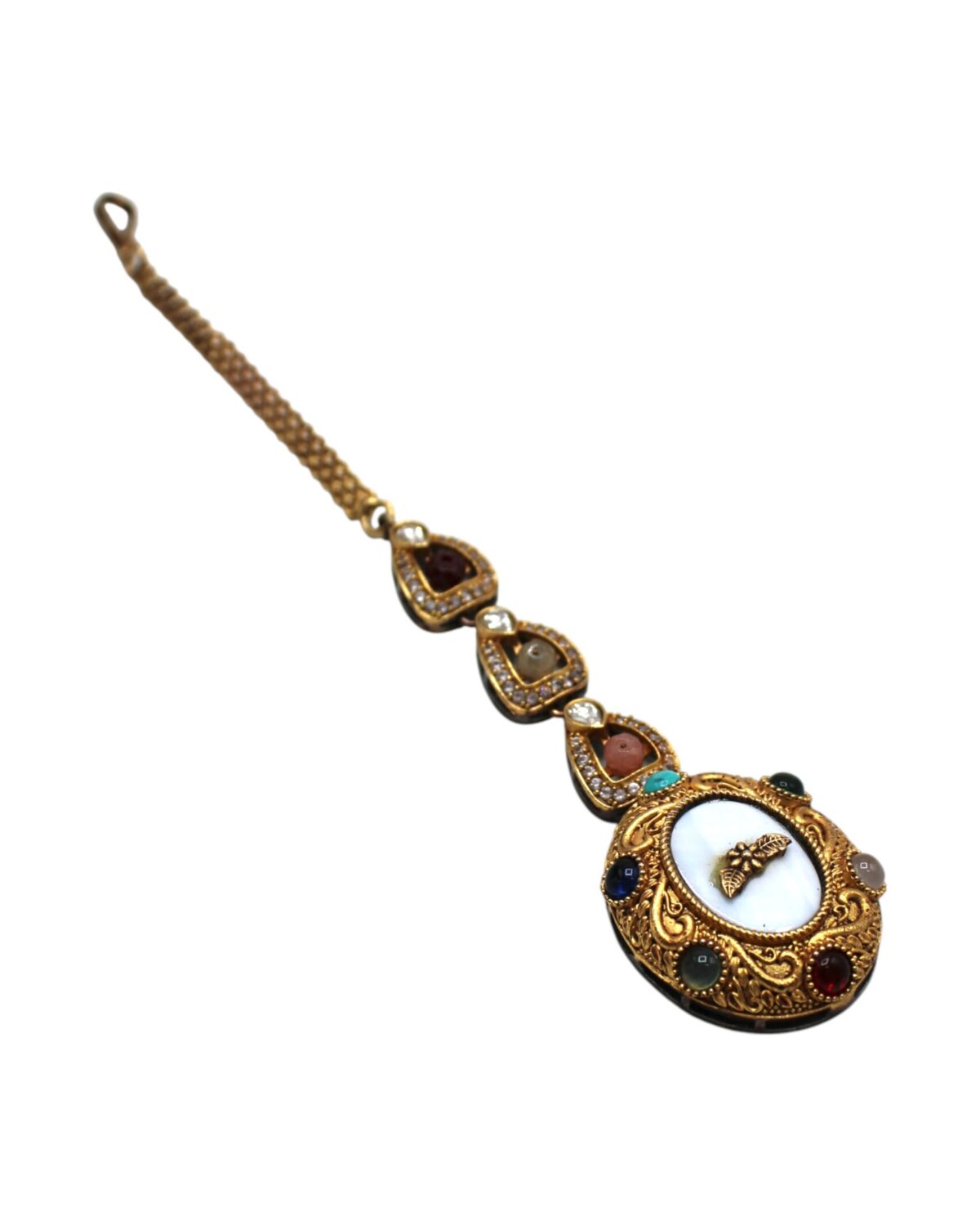 Intricately Designed Vintage Pendant with Colorful Gemstones