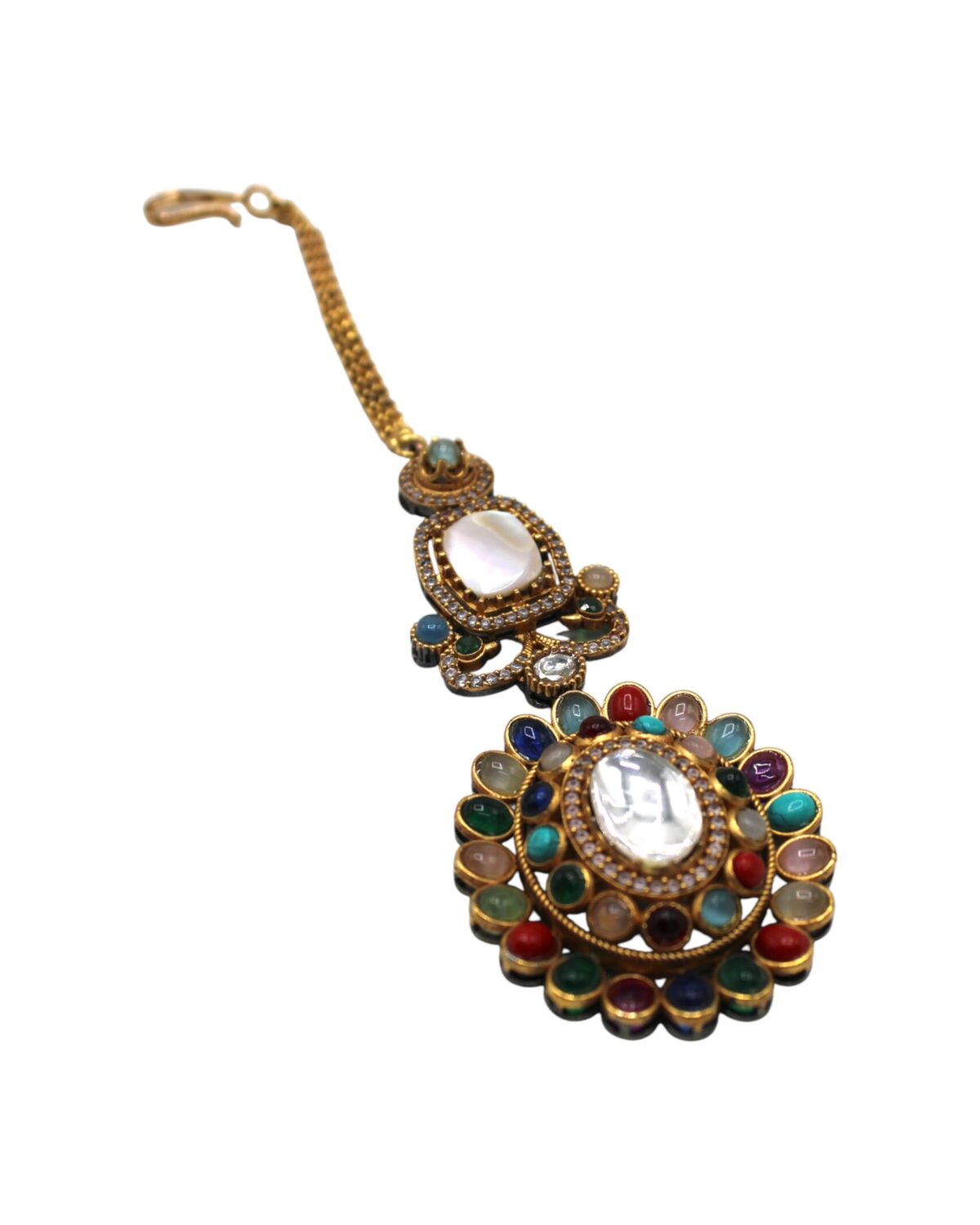 Intricately Designed Vintage Pendant with Colorful Gemstones