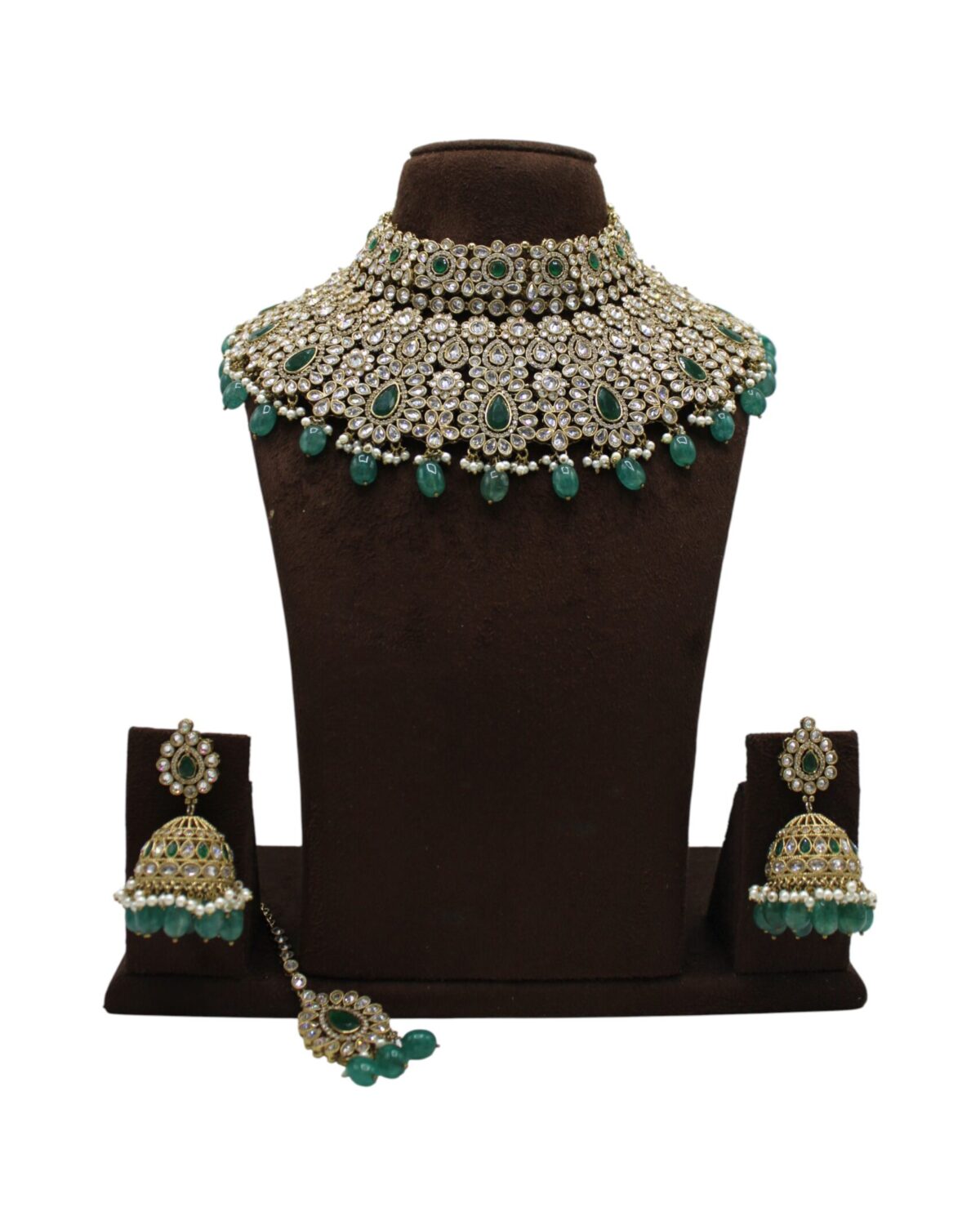 Elegant Green and Silver Bridal Jewelry Set