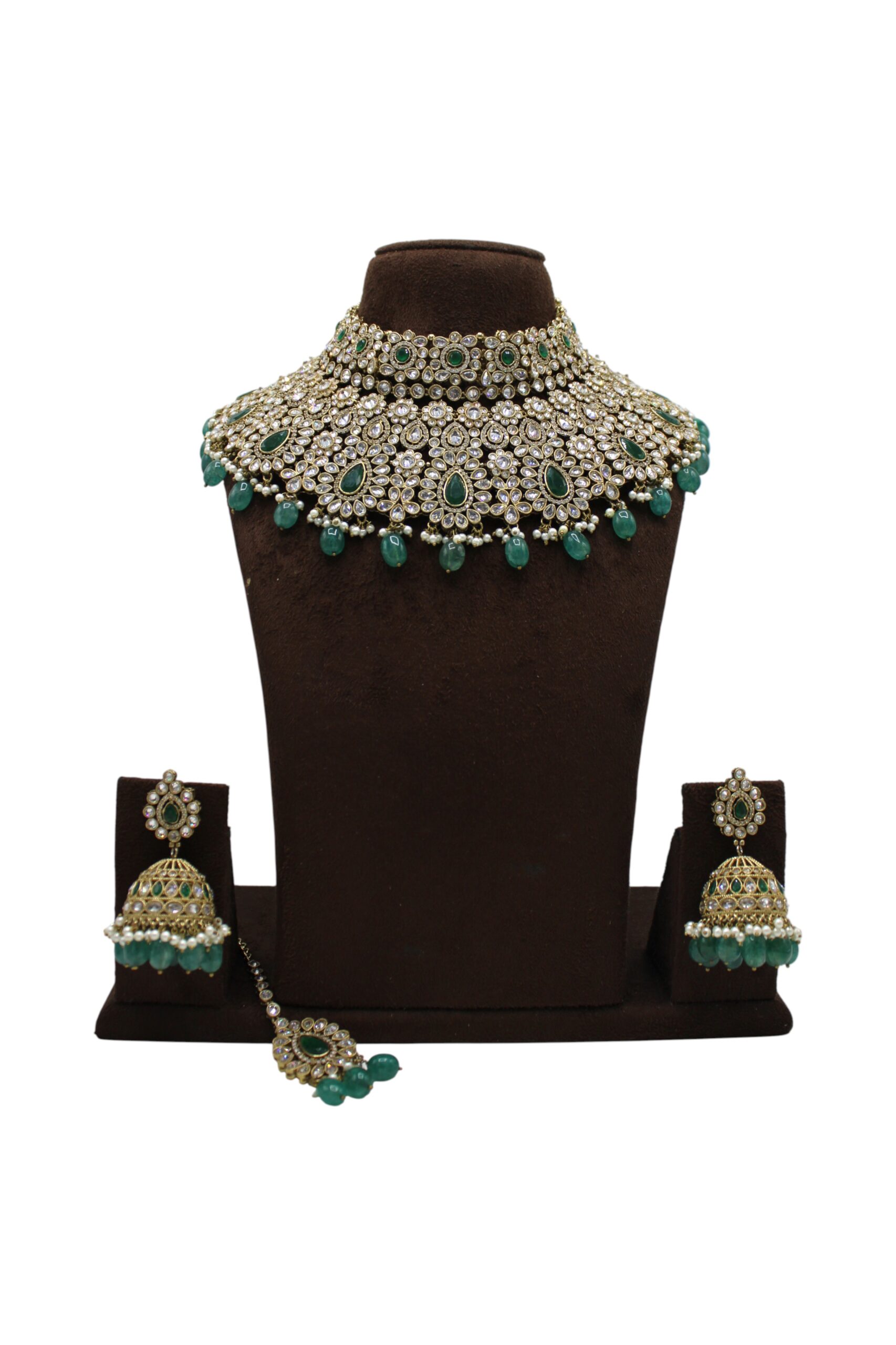 Elegant Green and Silver Bridal Jewelry Set