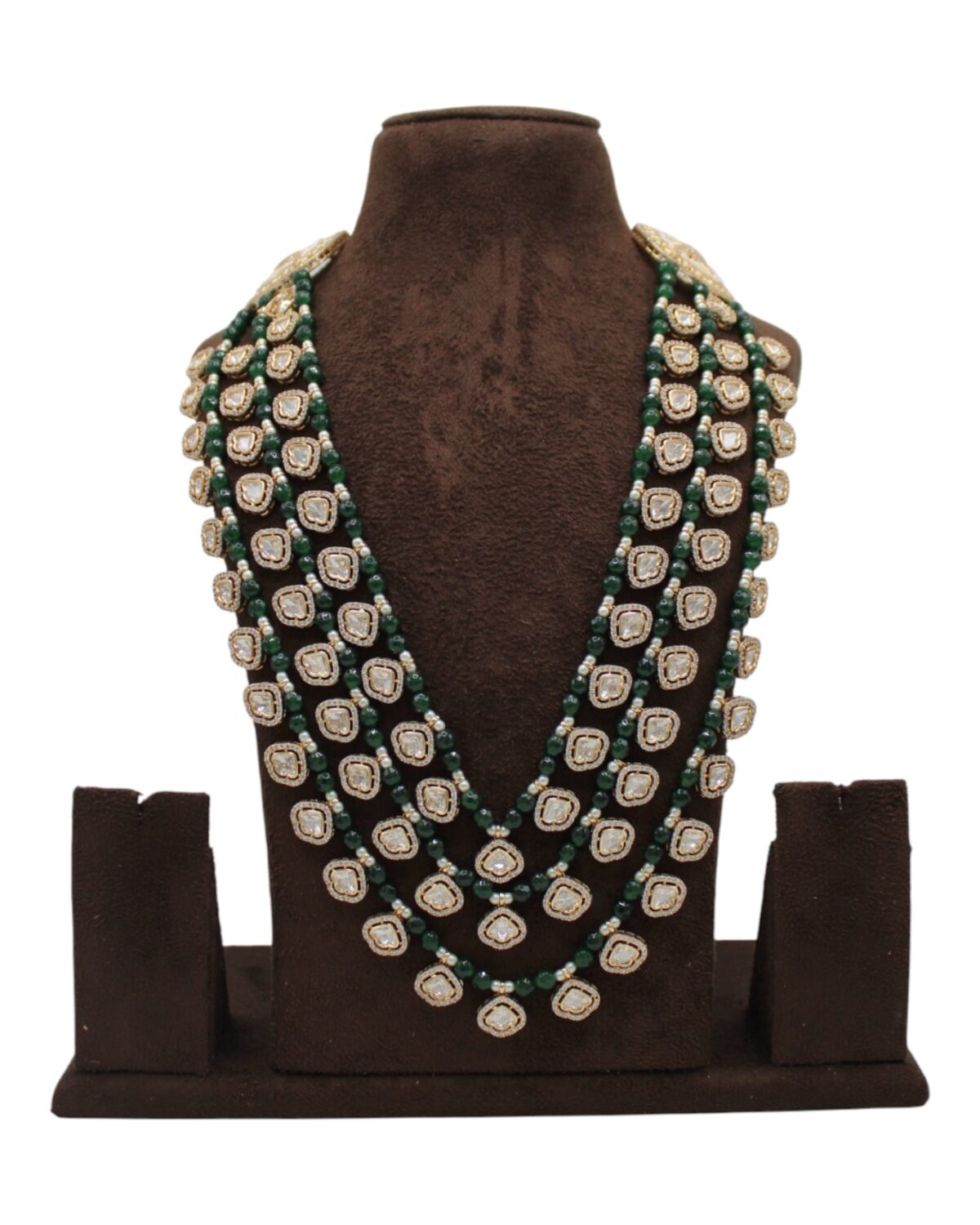 Elegant Multi-Layered Necklace with Emerald and Diamond Accents