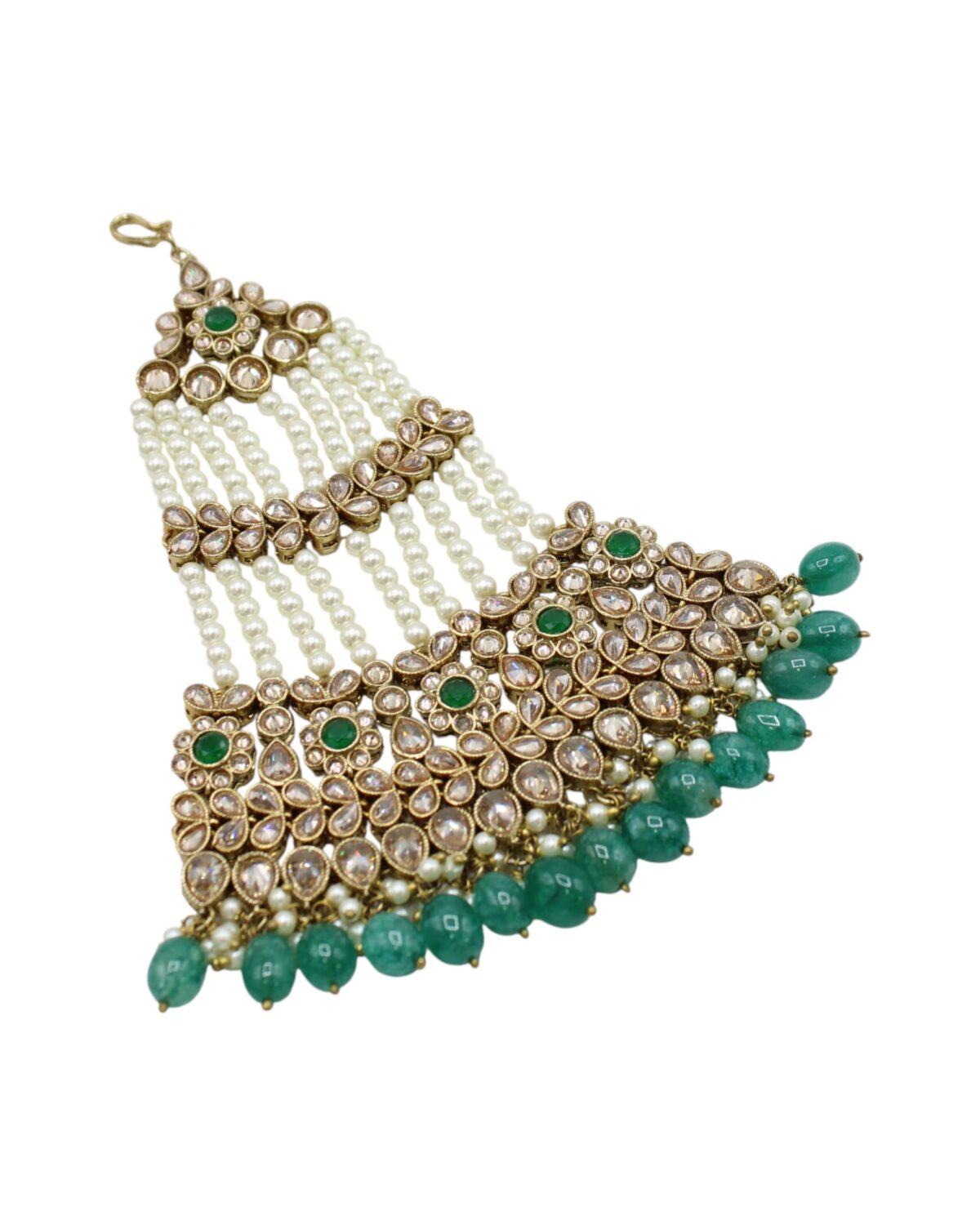 Elegant Traditional Indian Jewelry with Pearls and Green Accents