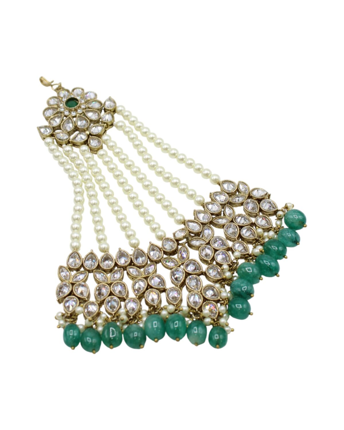Elegant Traditional Jewelry with Pearls and Green Beads