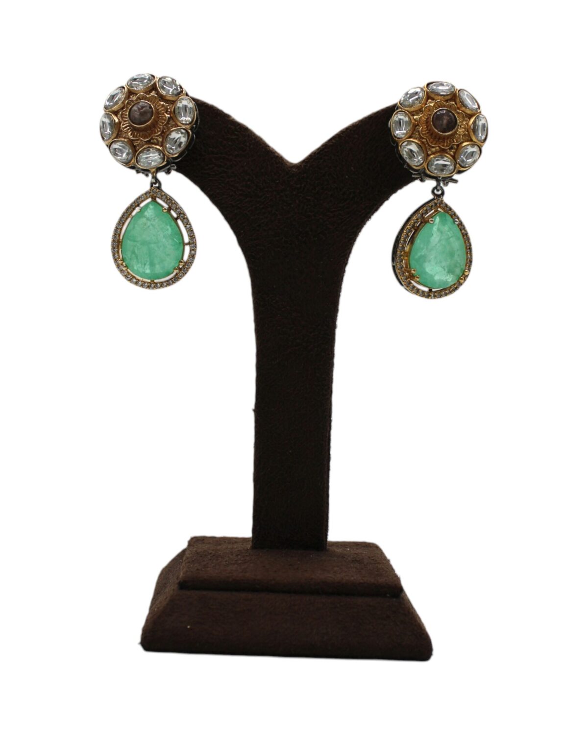 Elegant Vintage-Inspired Earrings with Emerald Drops
