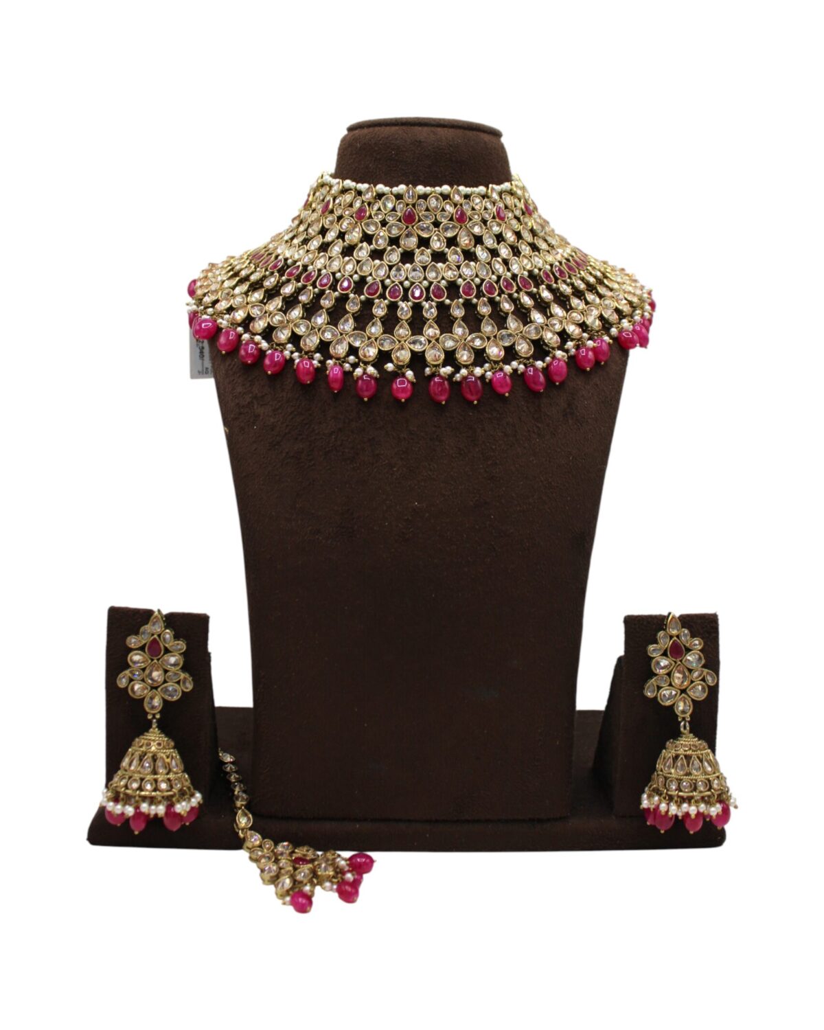 Elegant Traditional Indian Jewelry Set with Pink Accents