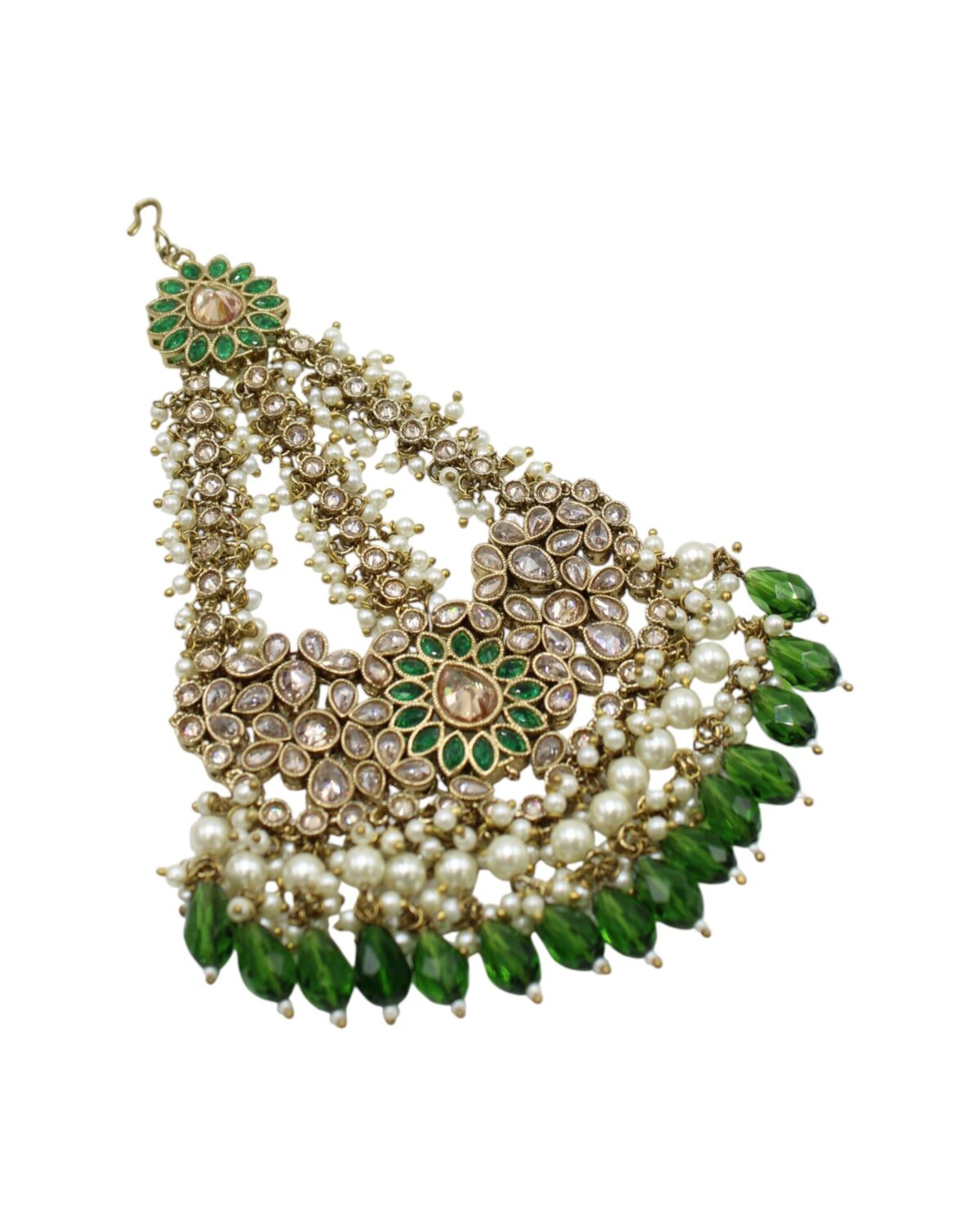 Elegant Traditional Indian Earrings with Green and Pearl Accents