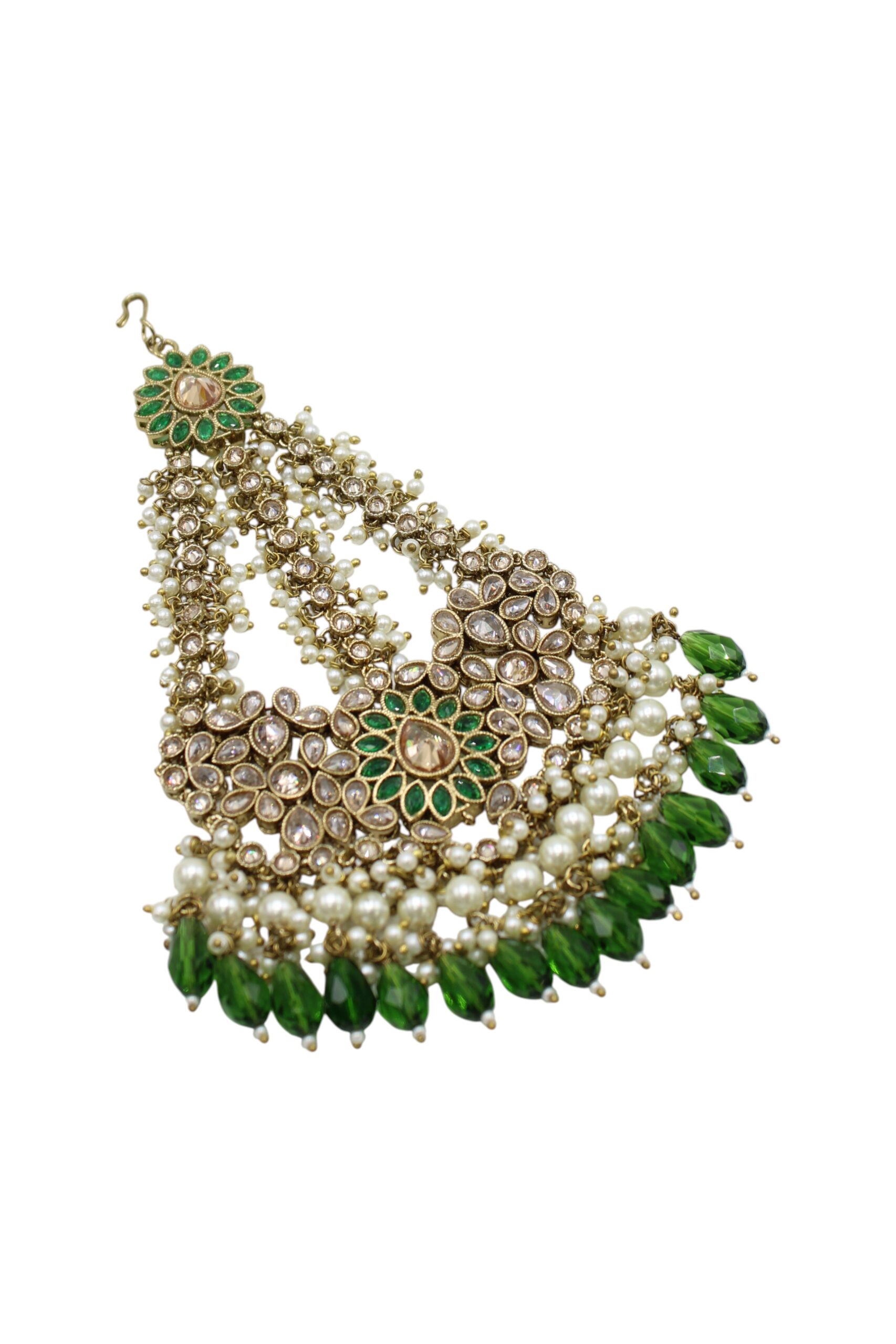 Elegant Traditional Indian Earrings with Green and Pearl Accents