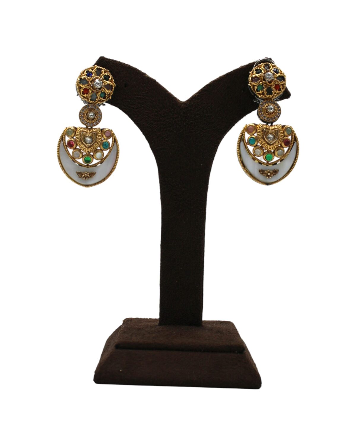 Elegant Gold and Enamel Earrings with Colorful Gemstones