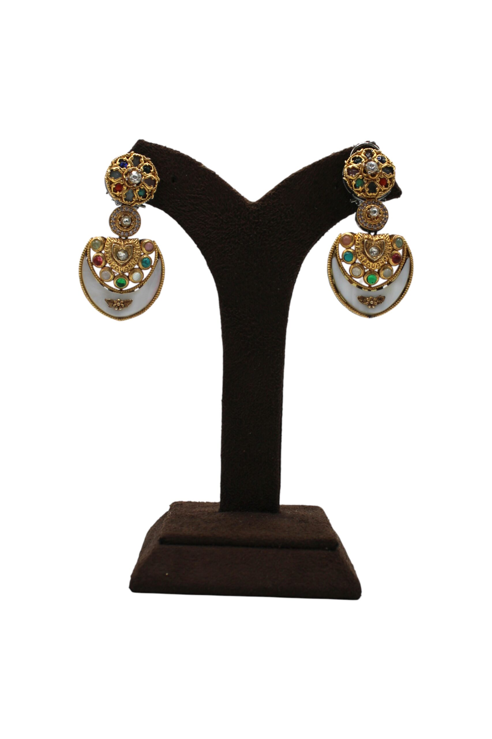 Elegant Gold and Enamel Earrings with Colorful Gemstones
