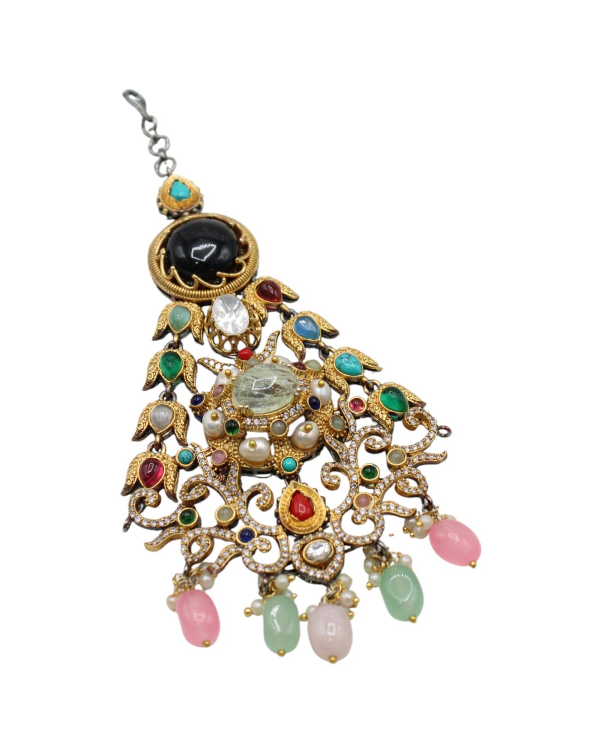 Intricately Designed Vintage Statement Earring with Colorful Gemstones