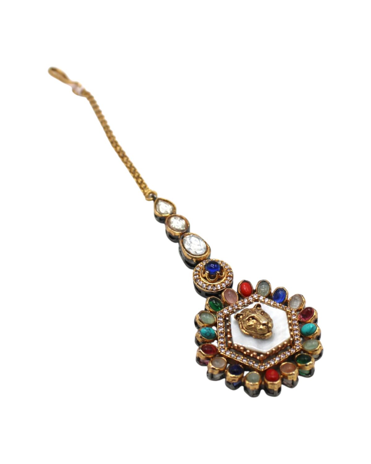 Intricately Designed Vintage Pendant with Colorful Gemstones