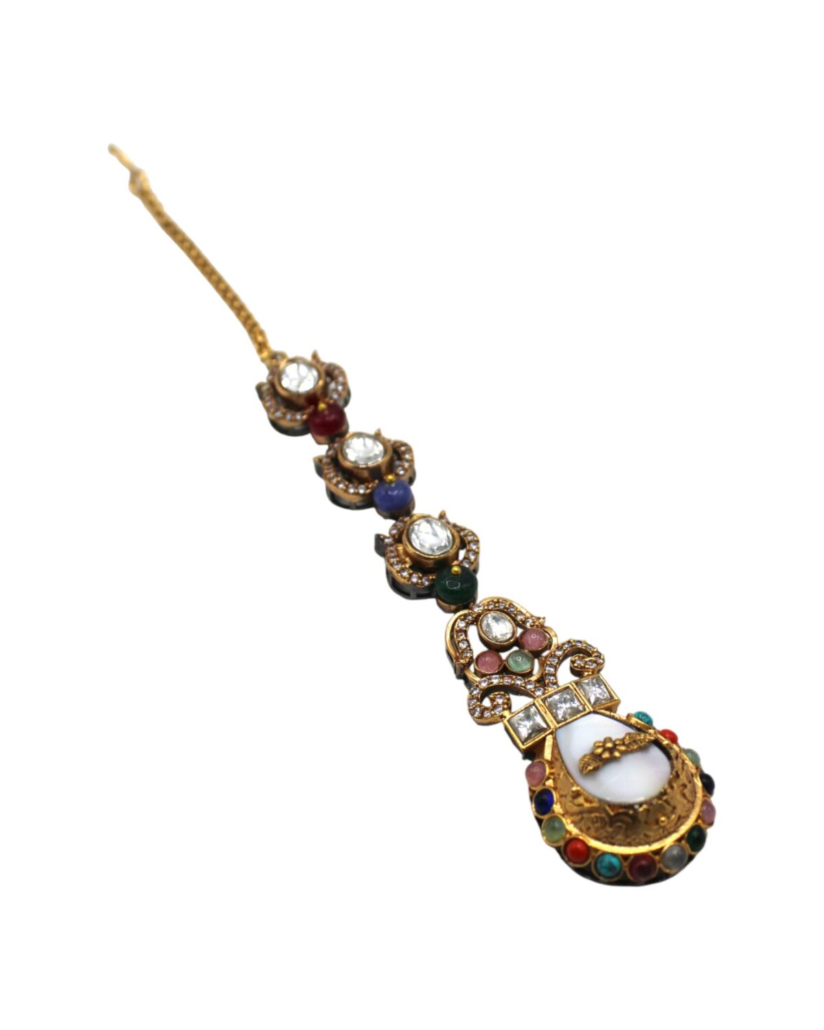 Traditional Indian Pendant Set Front View with Gemstones