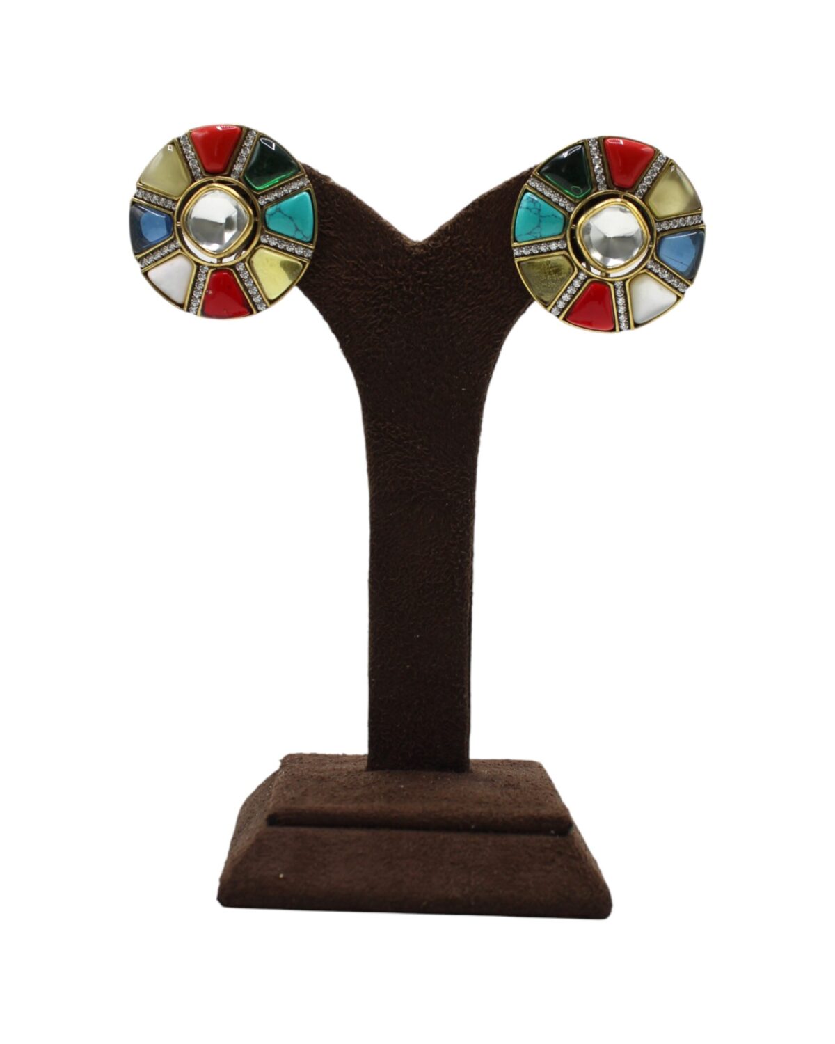 Colorful Vintage-Inspired Statement Earrings Displayed on Stand
