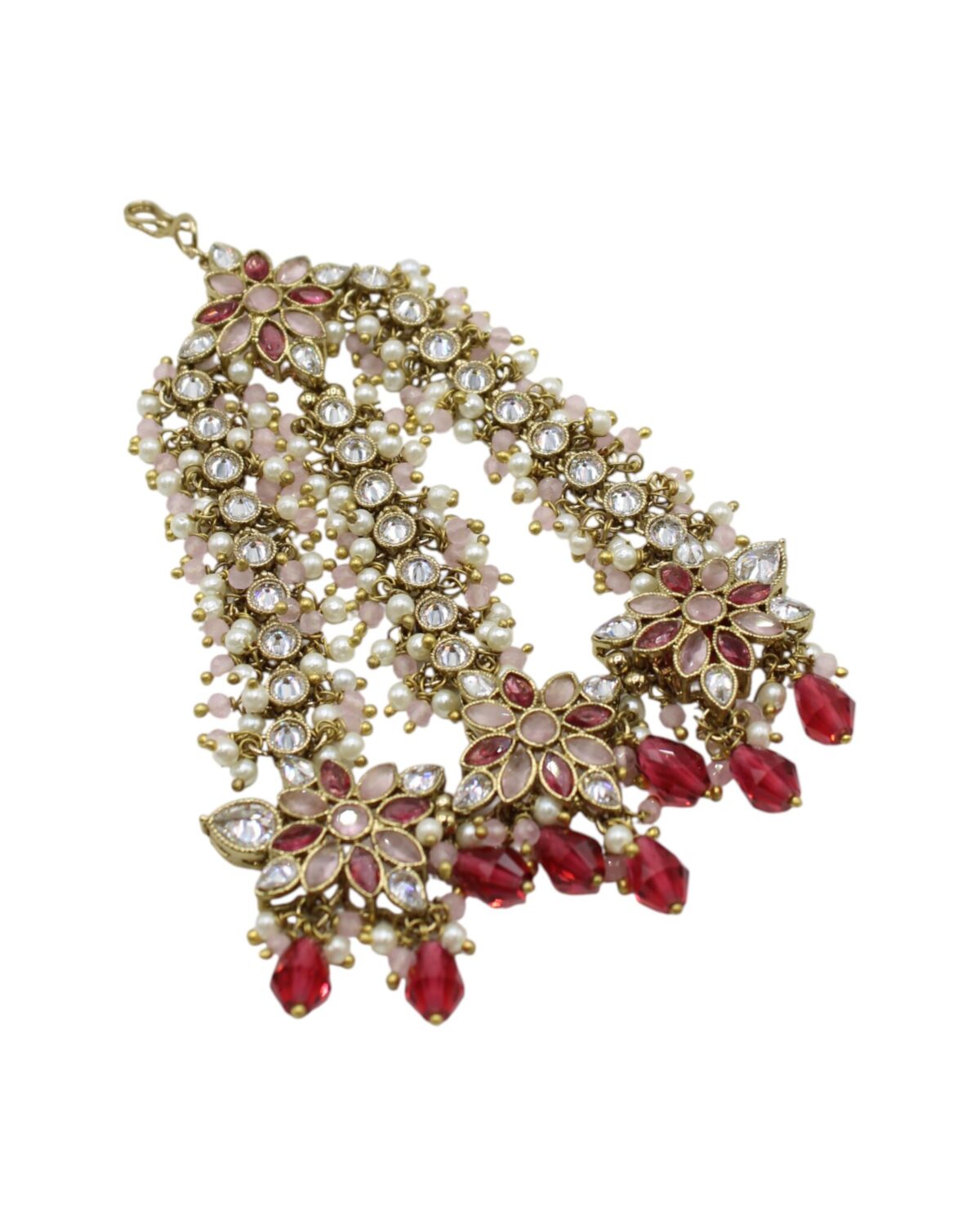 Elegant Floral-Design Earrings with Red and Clear Gemstones