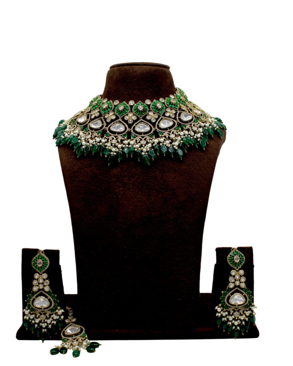 Elegant Green and Silver Bridal Jewelry Set