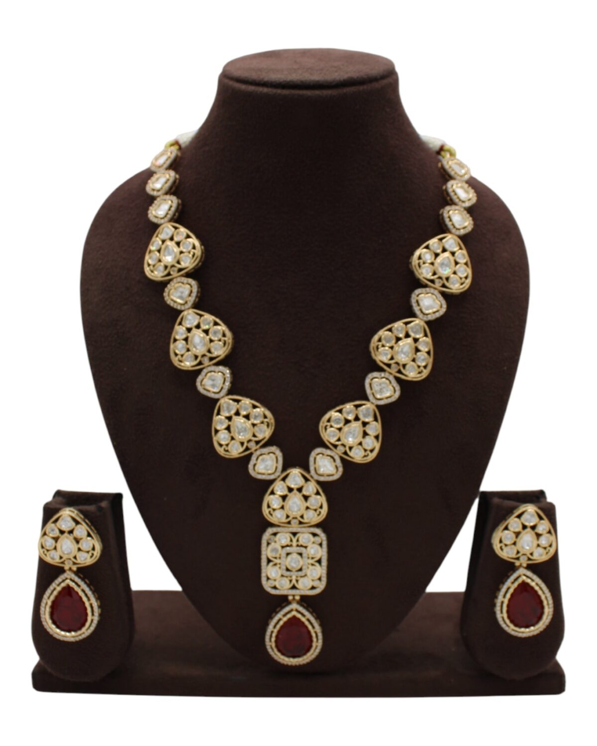 Elegant Gold and Red Stone Necklace Set
