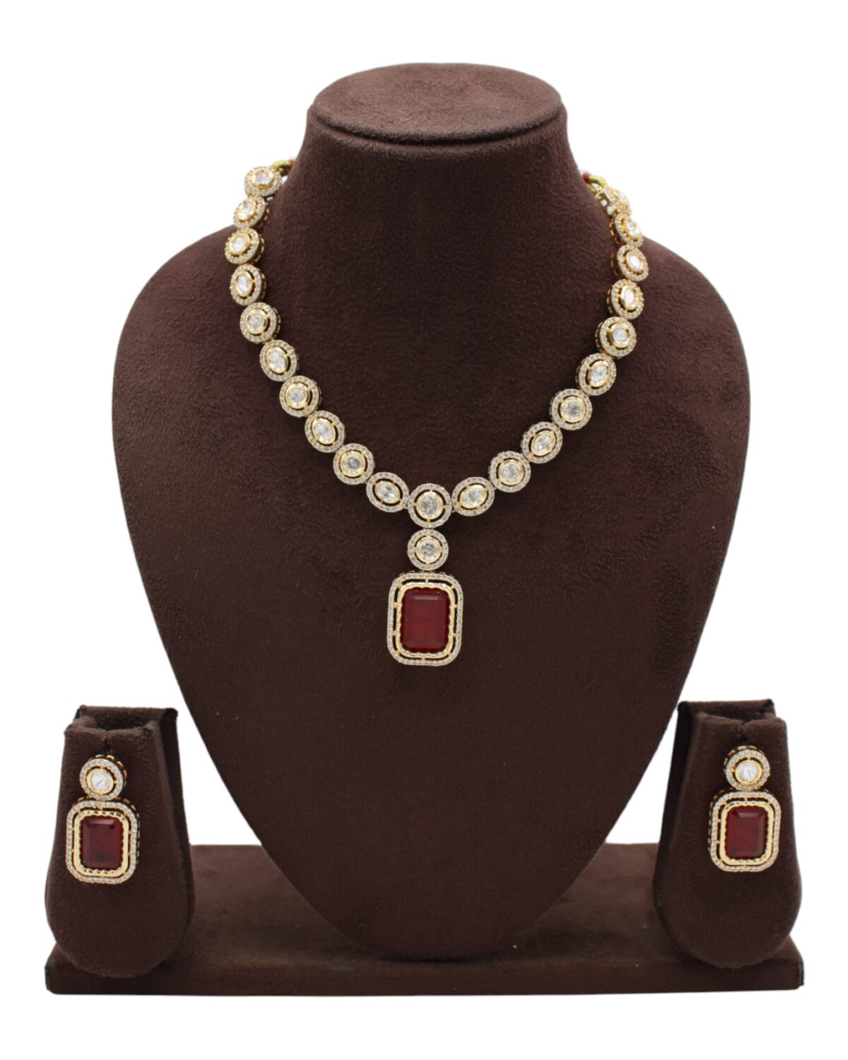 Elegant Gold and Red Stone Jewelry Set