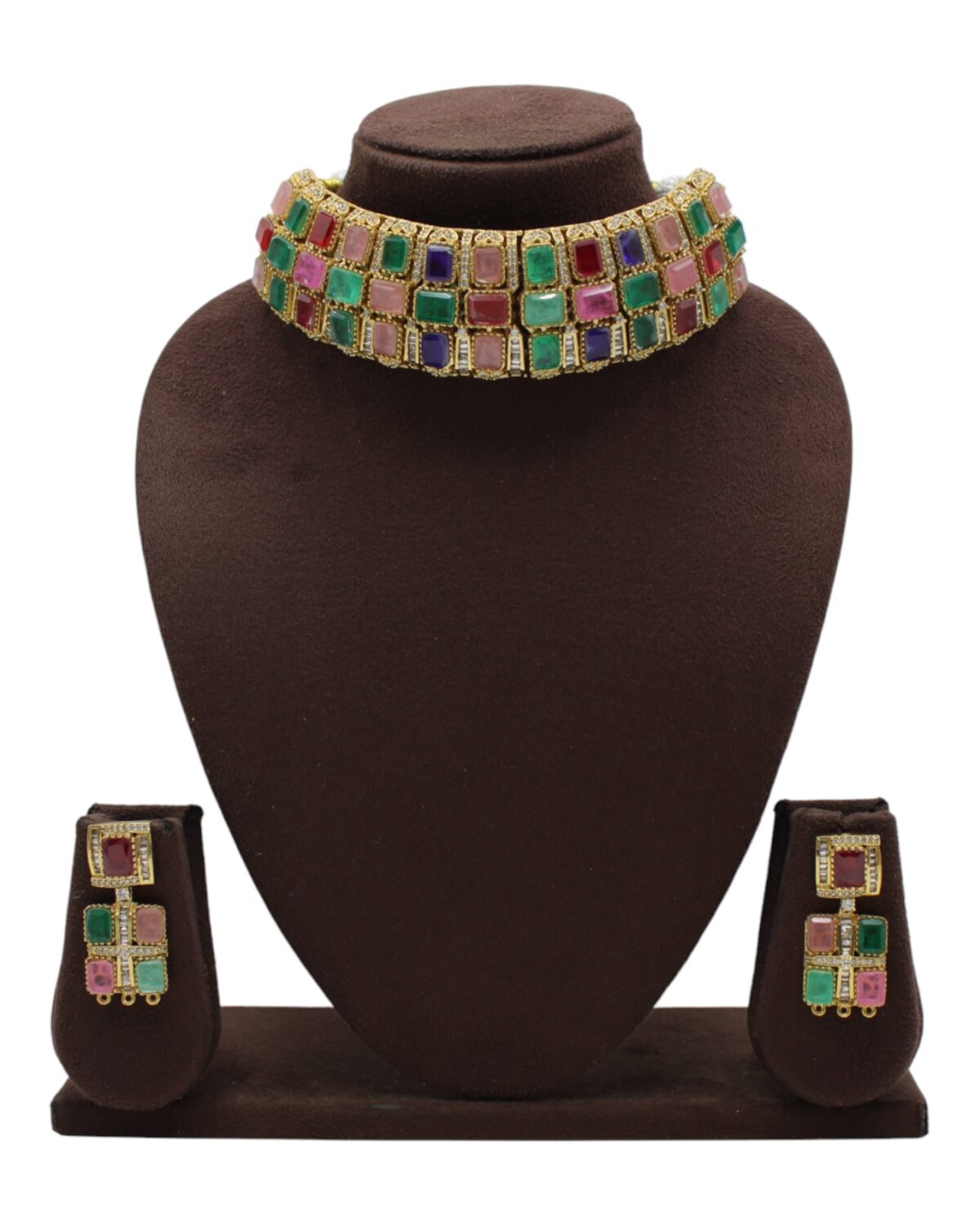 Elegant Multicolored Gemstone Necklace and Earring Set