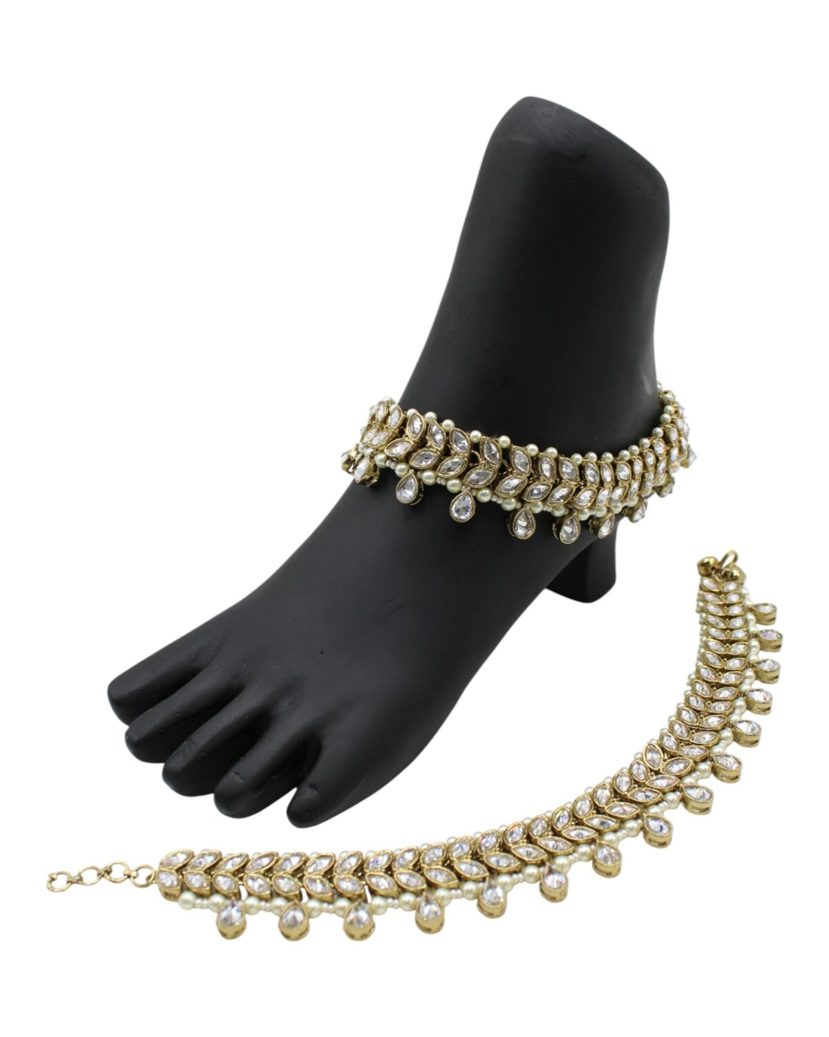 Elegant Gold and Pearl Anklet Set
