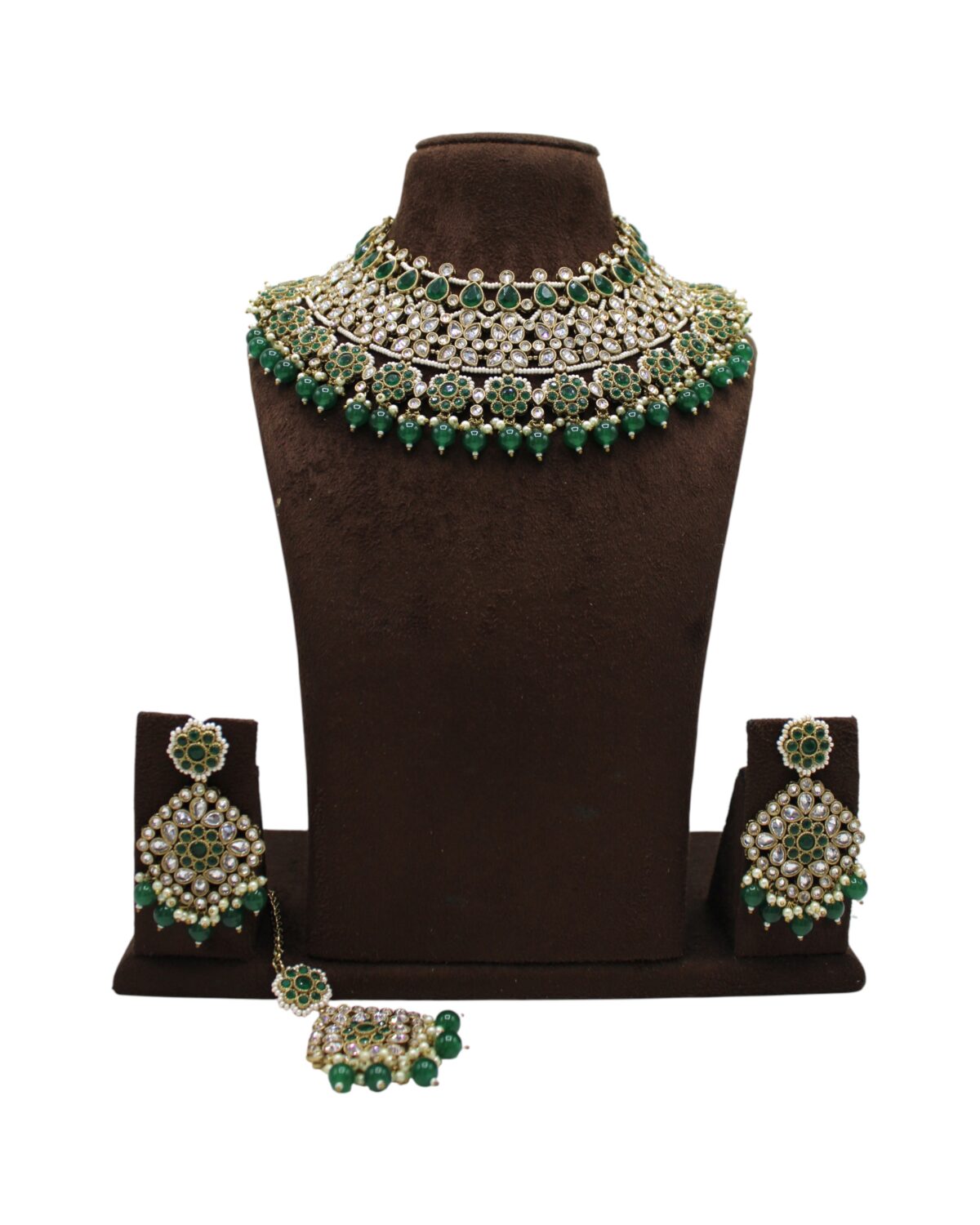 Elegant Green and Silver Jewelry Set