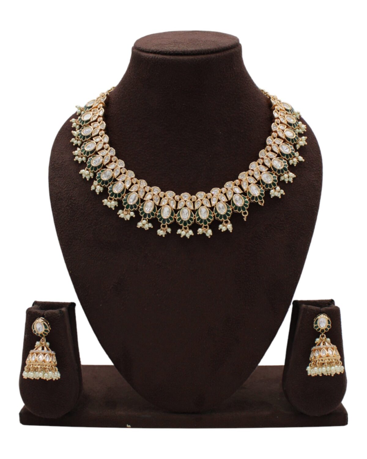 Elegant Gold and Pearl Necklace Set with Matching Earrings