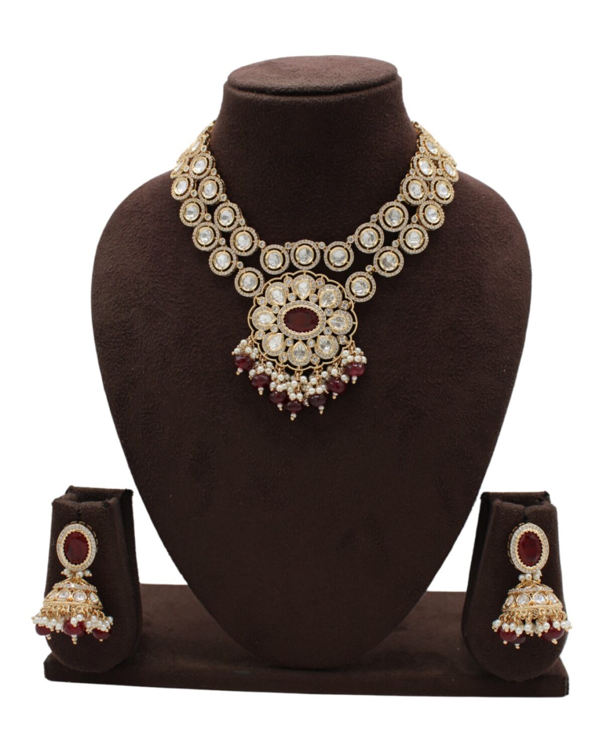 Elegant Traditional Jewelry Set with Red and White Stones
