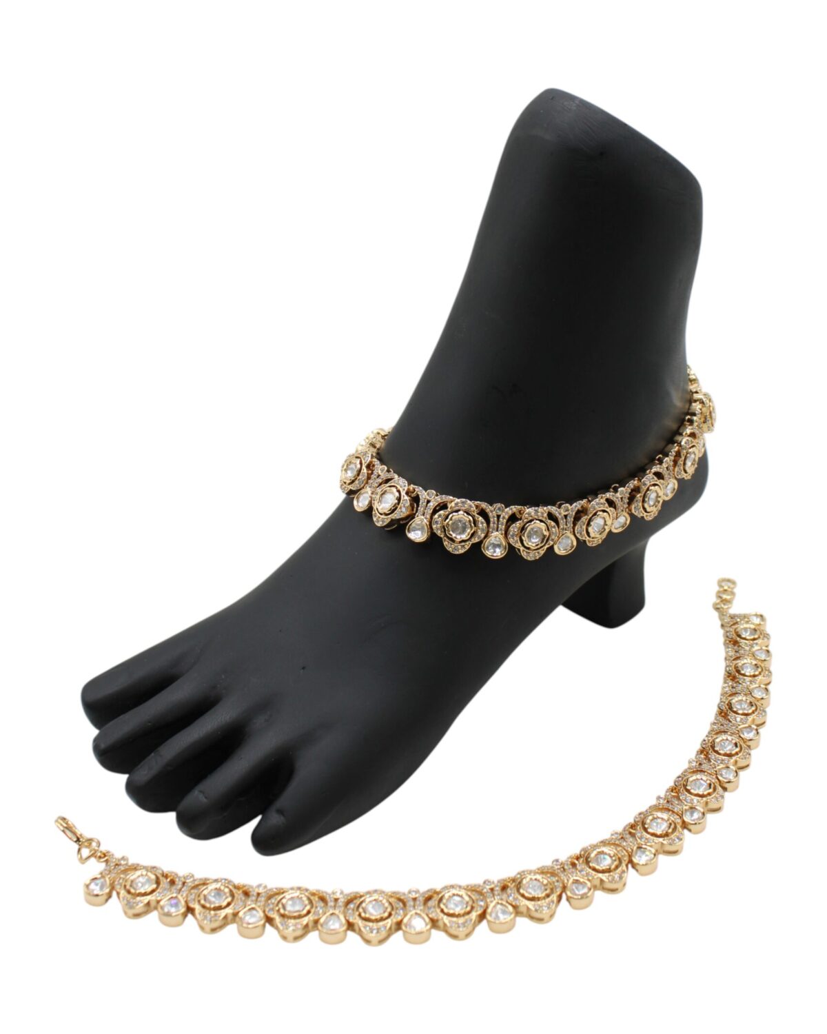 Elegant Gold and Diamond-Style Anklet and Bracelet Set