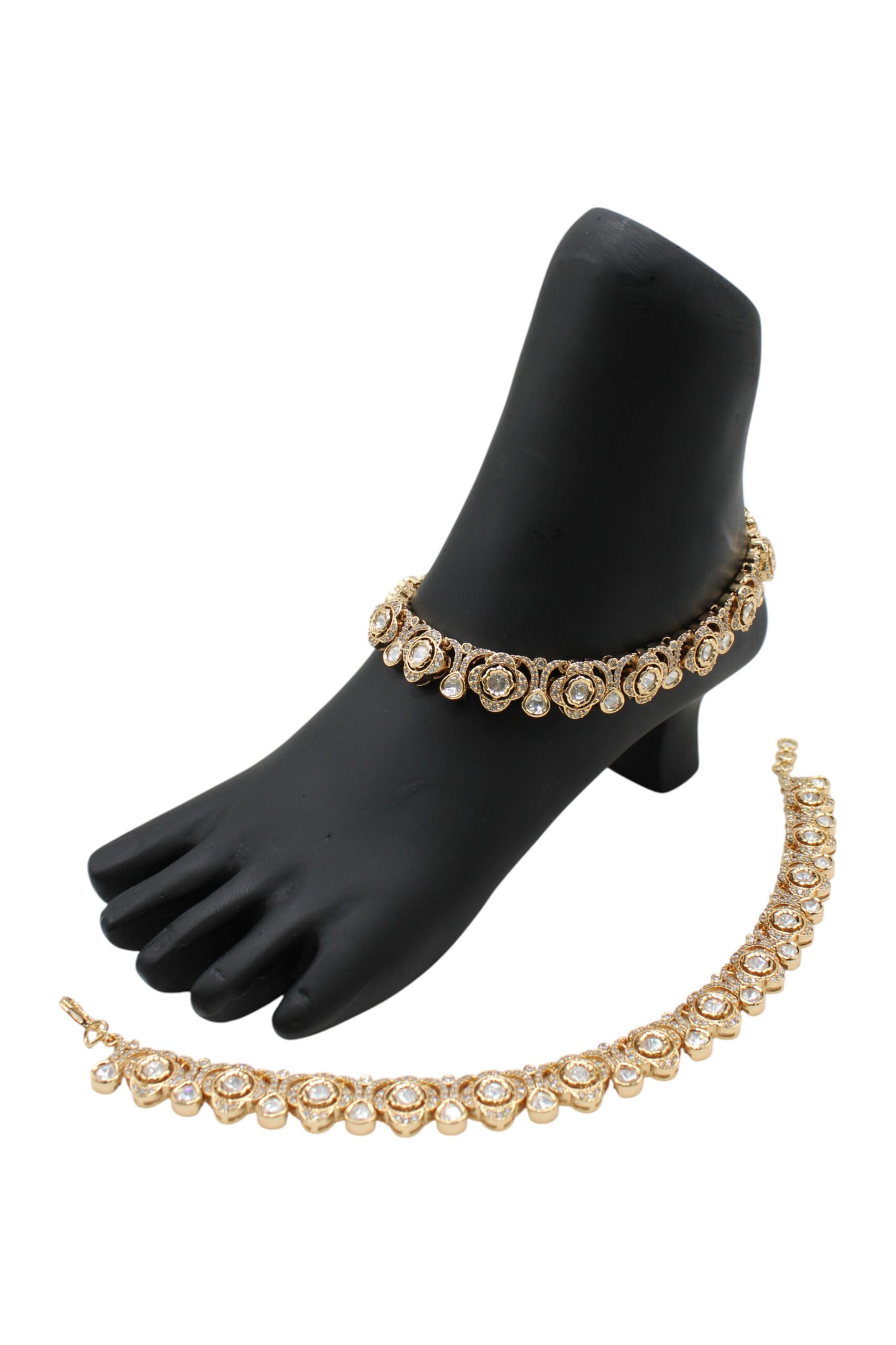 Elegant Gold and Diamond-Style Anklet and Bracelet Set