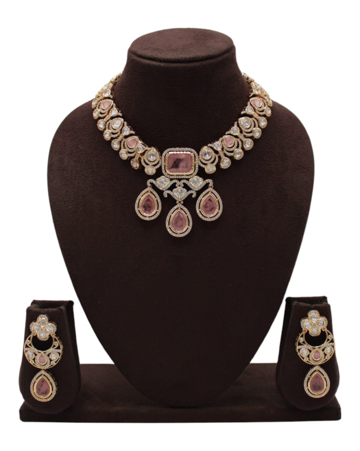 Elegant Gold and Pink Stone Jewelry Set