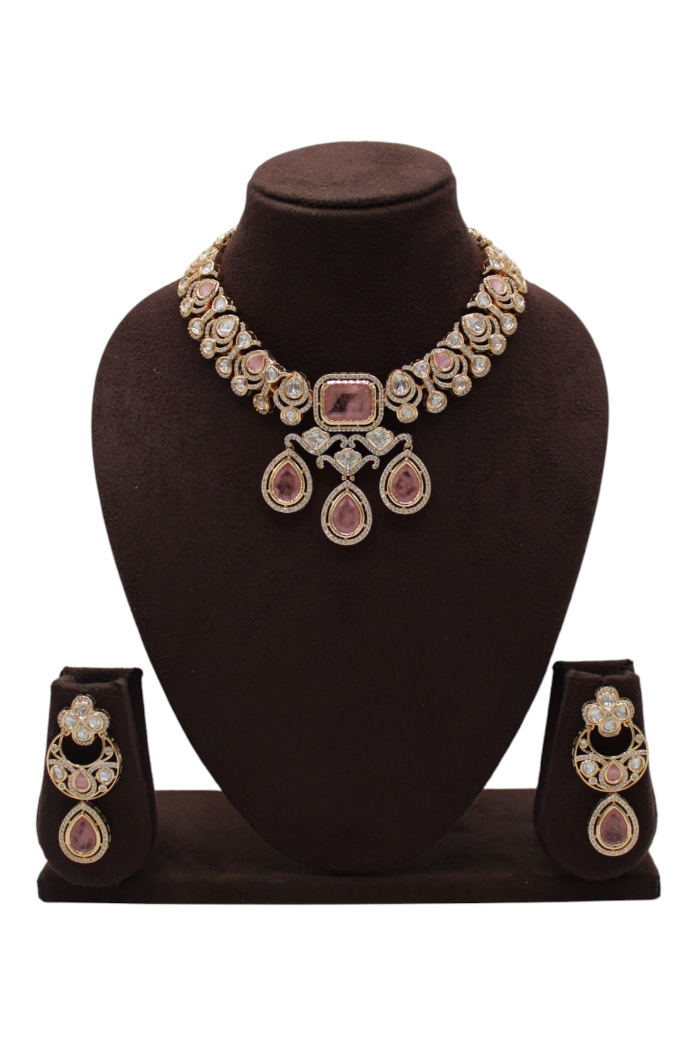 Elegant Gold and Pink Stone Jewelry Set
