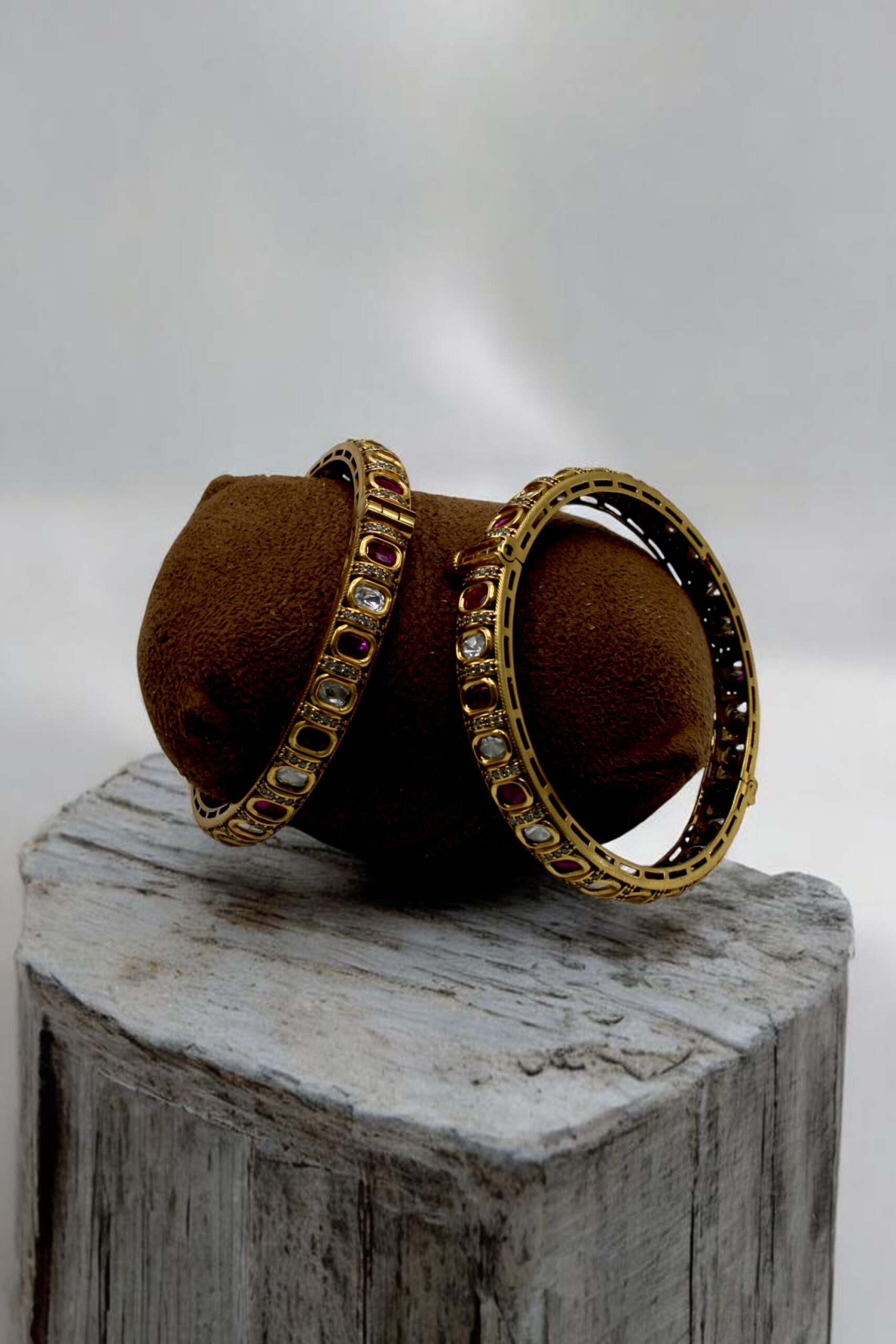 Elegant Gold Bangles Adorned with Colorful Gemstones - Image 3