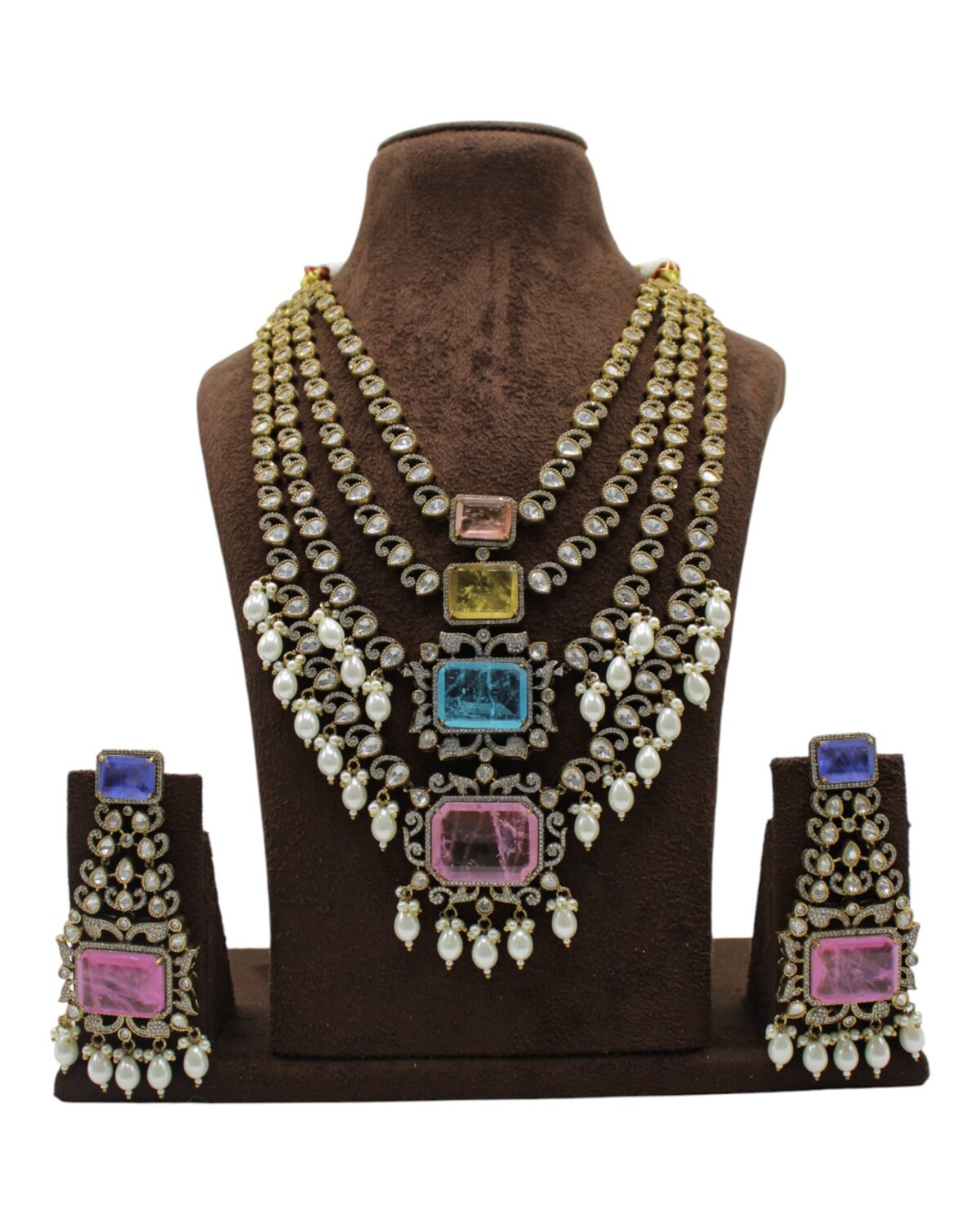 Elegant Multi-Layered Necklace Set with Colorful Gemstones