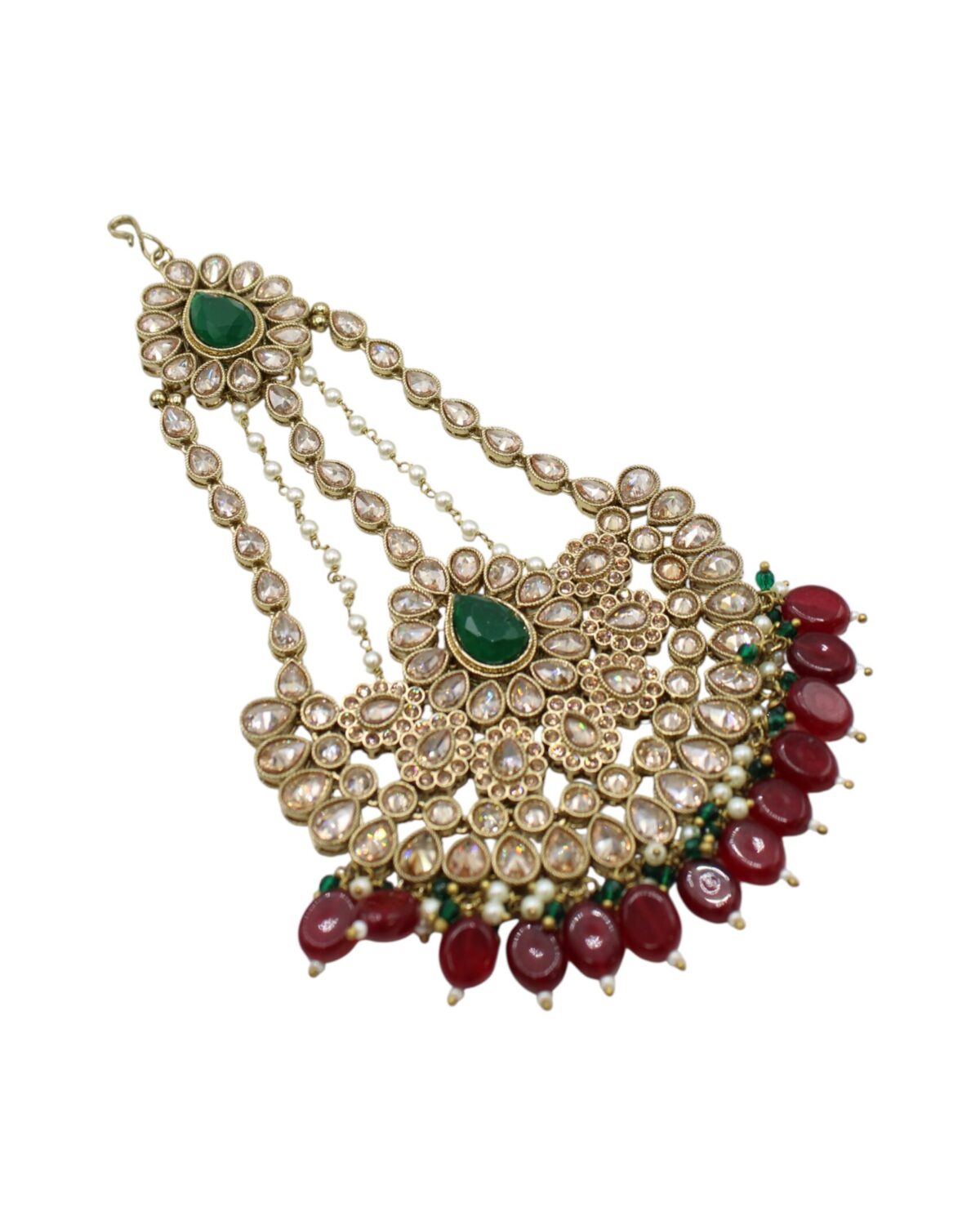 Elegant Traditional Indian Necklace with Green and Red Gemstones