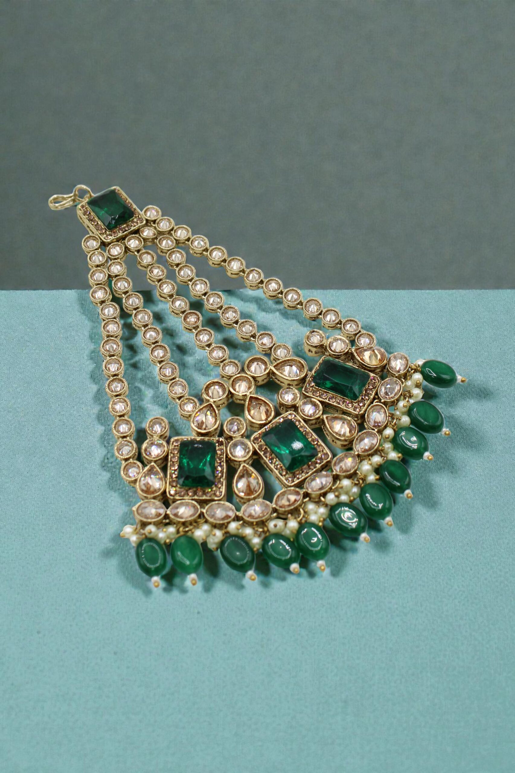 Elegant Green and Gold Statement Jewelry Piece - Image 2