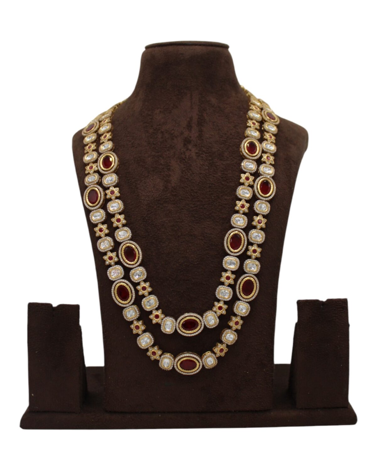 Elegant Gold and Gemstone Necklace Display