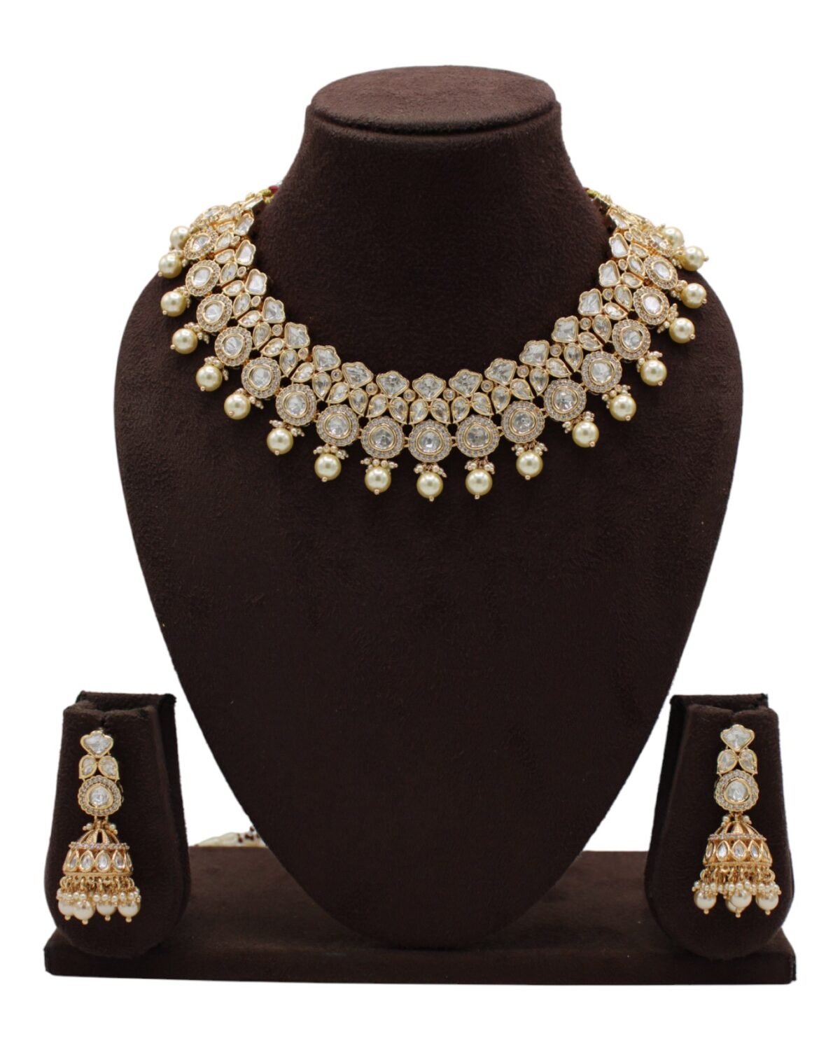 Elegant Gold and Diamond Necklace Set with Matching Earrings