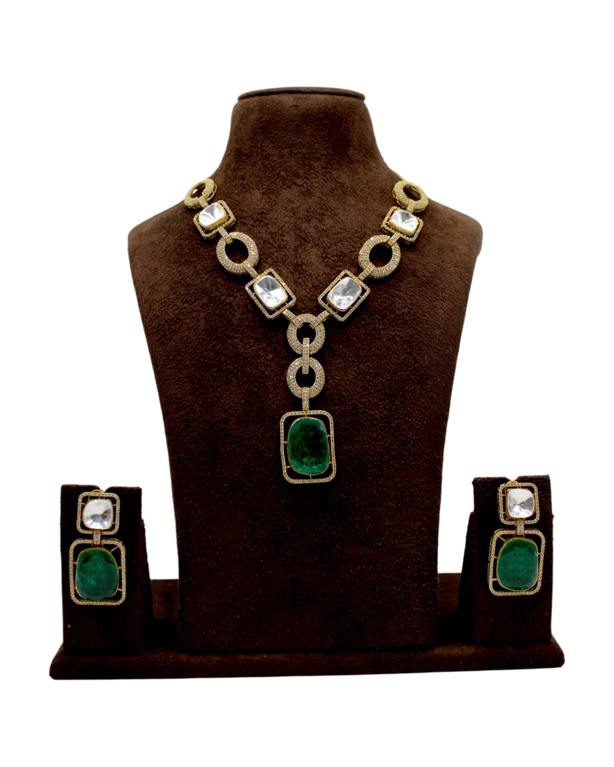Elegant Green and Clear Stone Jewelry Set